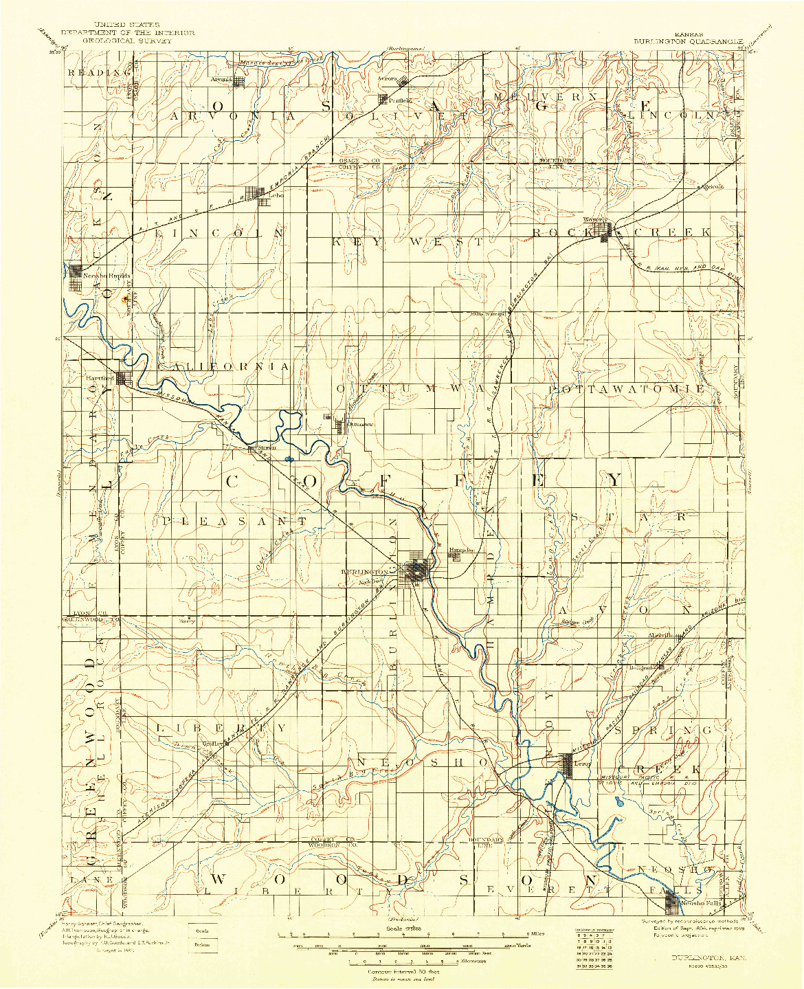 USGS 1:125000-SCALE QUADRANGLE FOR BURLINGTON, KS 1894