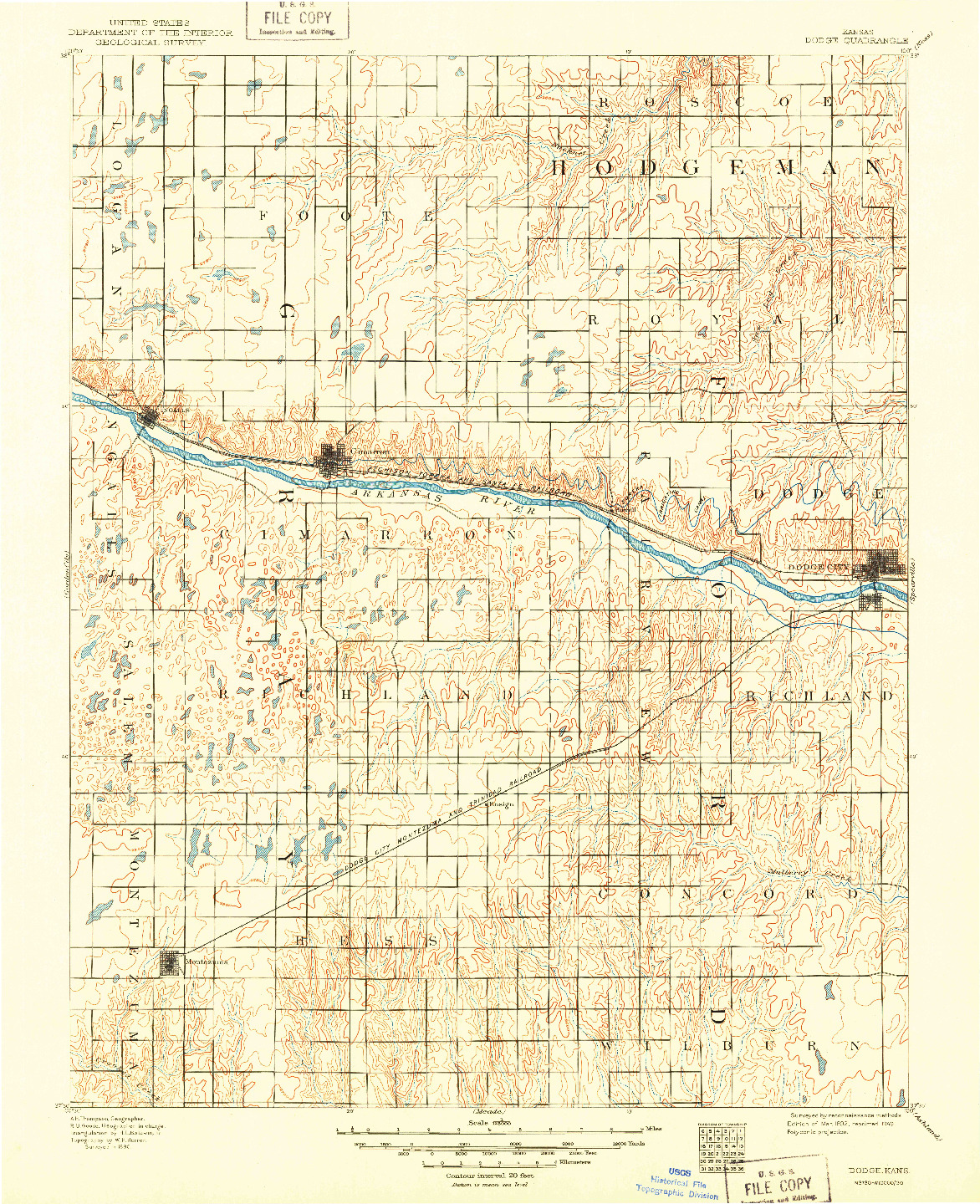 USGS 1:125000-SCALE QUADRANGLE FOR DODGE, KS 1892