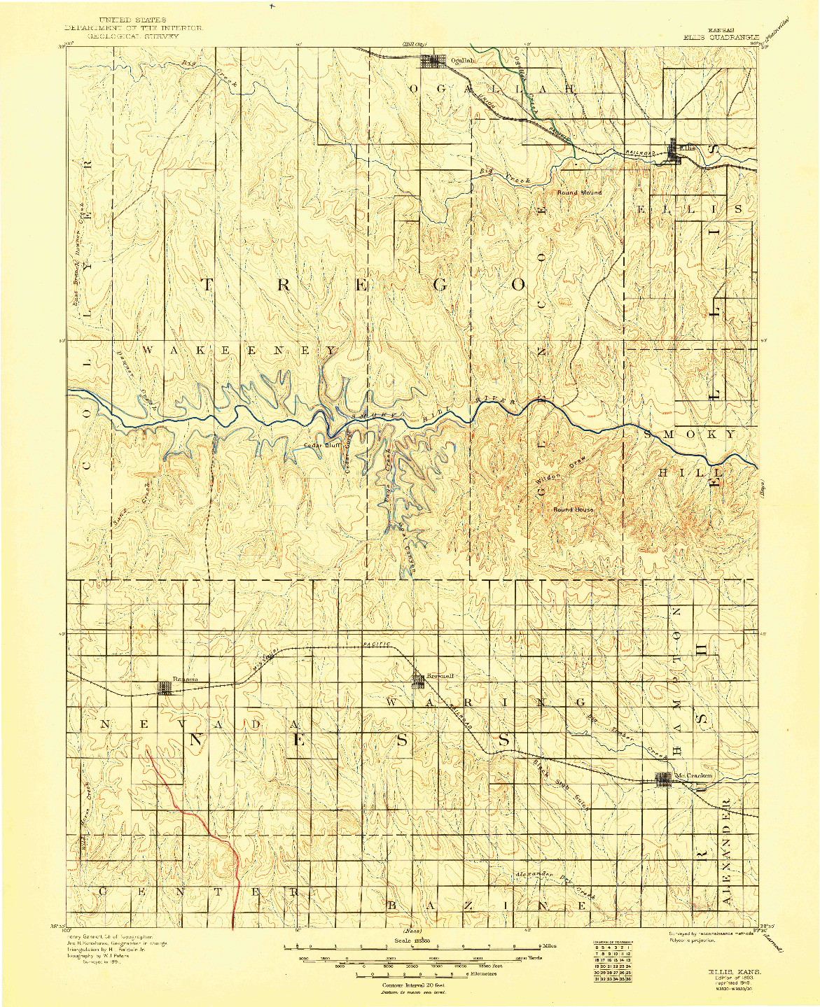 USGS 1:125000-SCALE QUADRANGLE FOR ELLIS, KS 1893