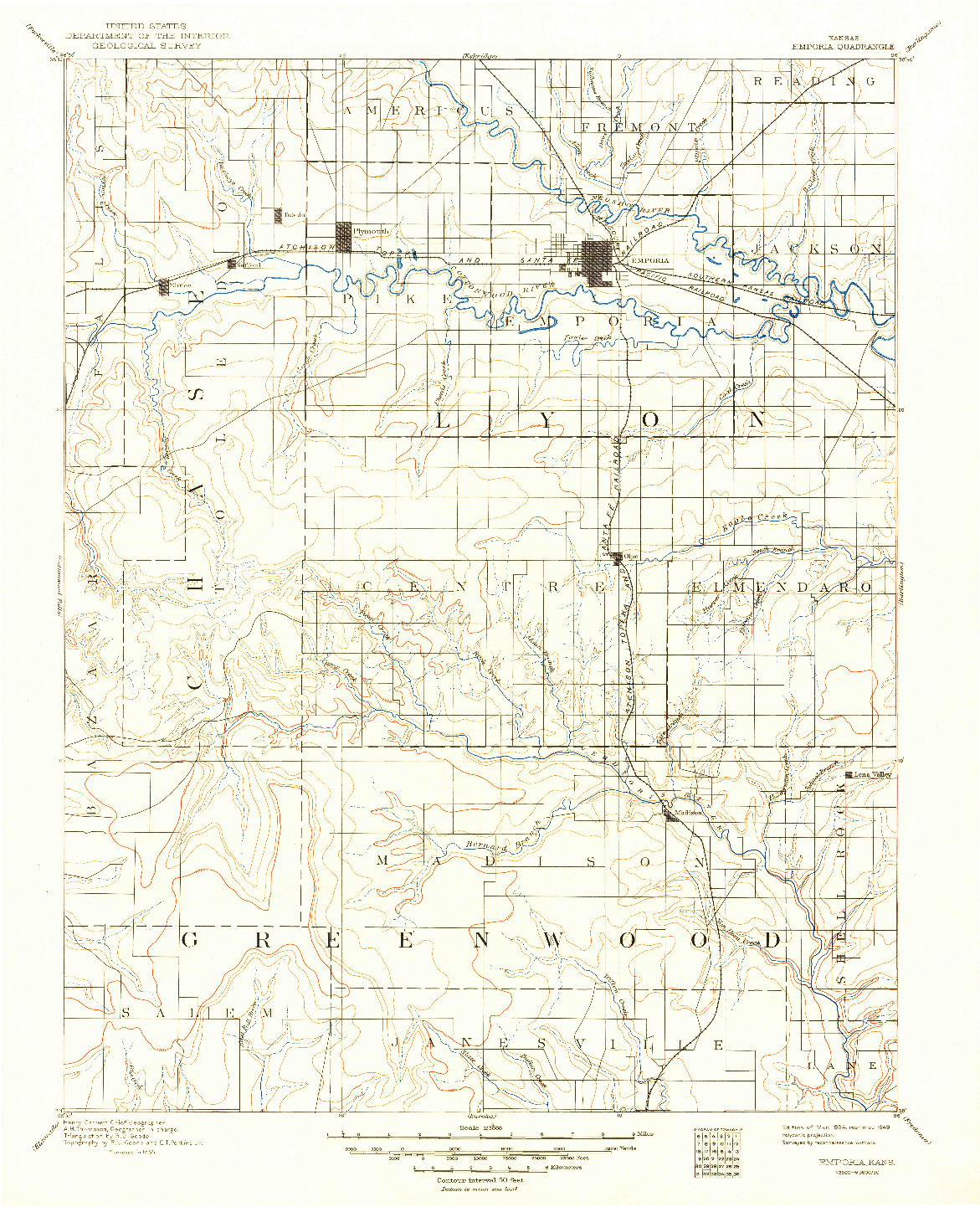 USGS 1:125000-SCALE QUADRANGLE FOR EMPORIA, KS 1894