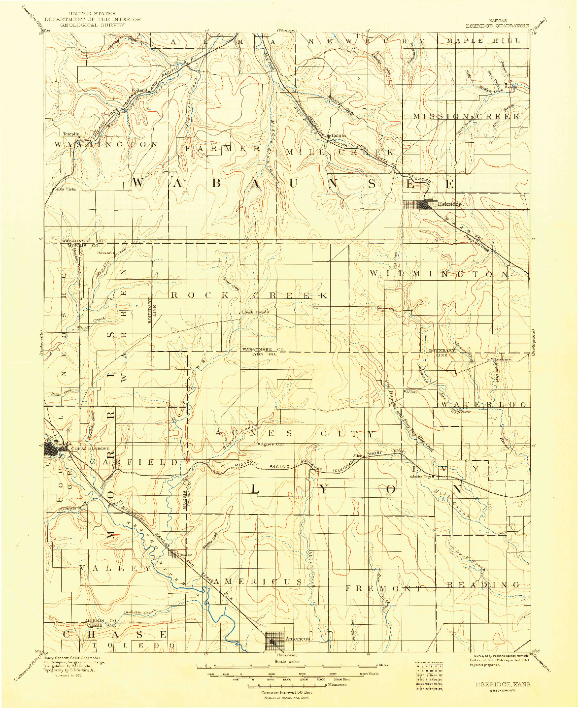 USGS 1:125000-SCALE QUADRANGLE FOR ESKRIDGE, KS 1894