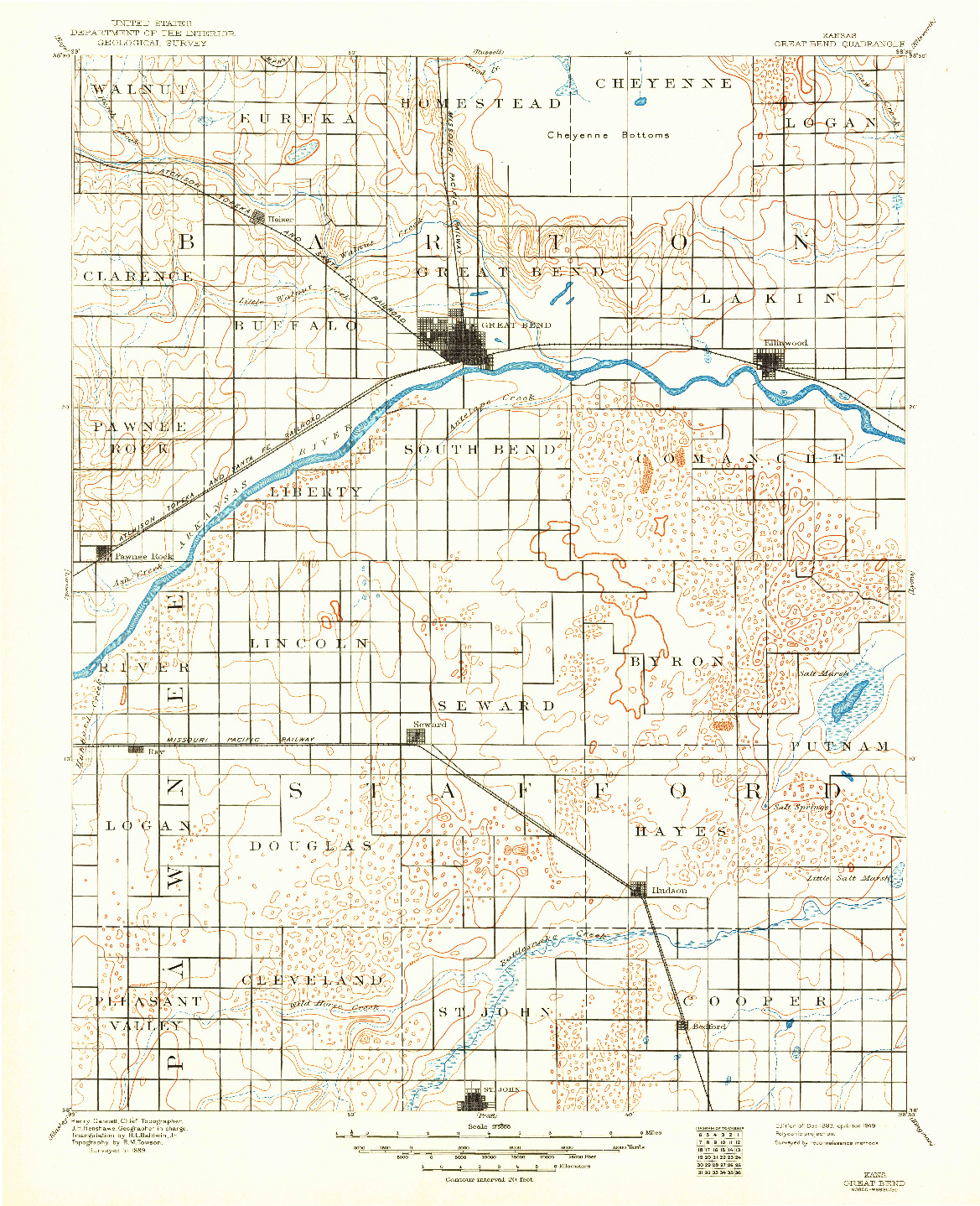 USGS 1:125000-SCALE QUADRANGLE FOR GREAT BEND, KS 1893