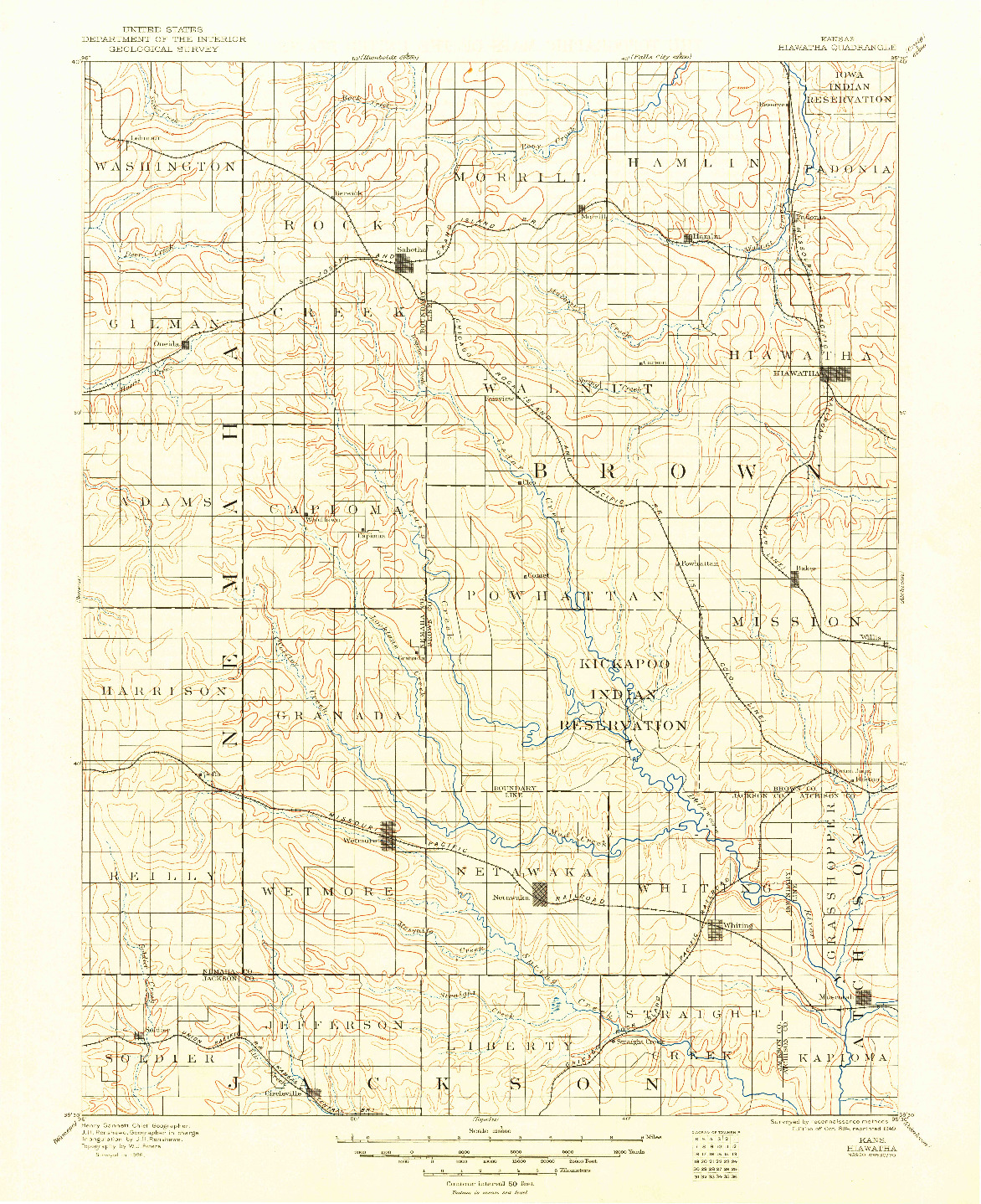 USGS 1:125000-SCALE QUADRANGLE FOR HIAWATHA, KS 1894