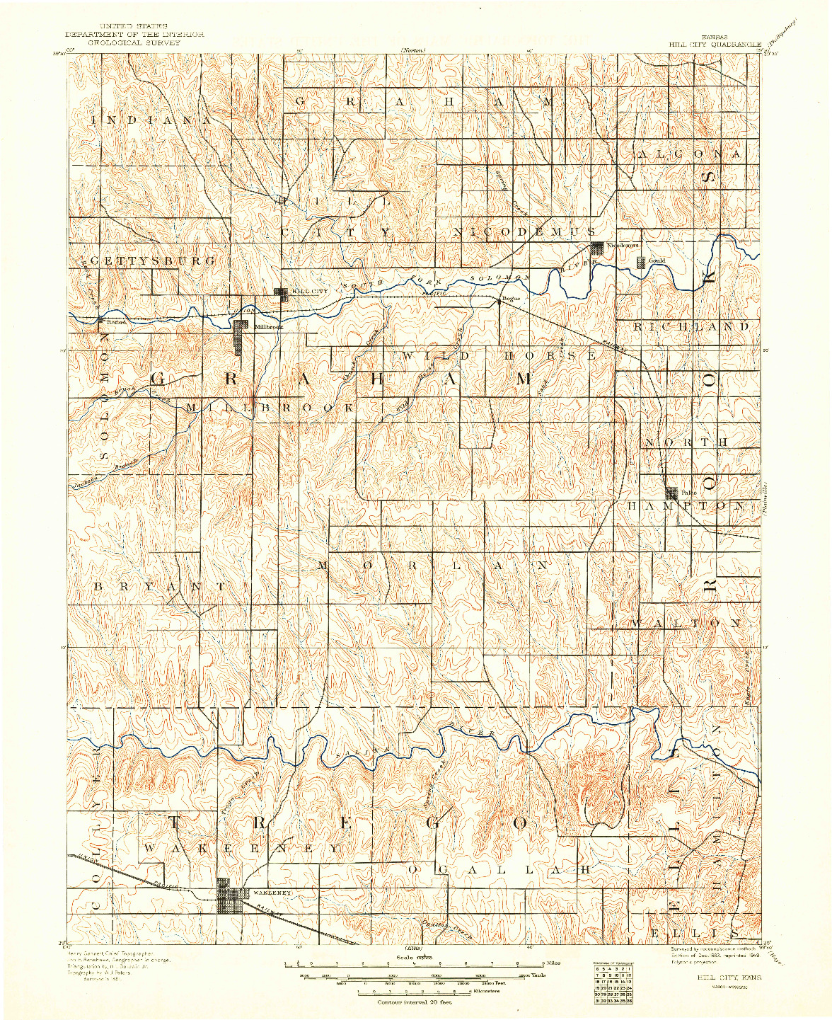 USGS 1:125000-SCALE QUADRANGLE FOR HILL CITY, KS 1893