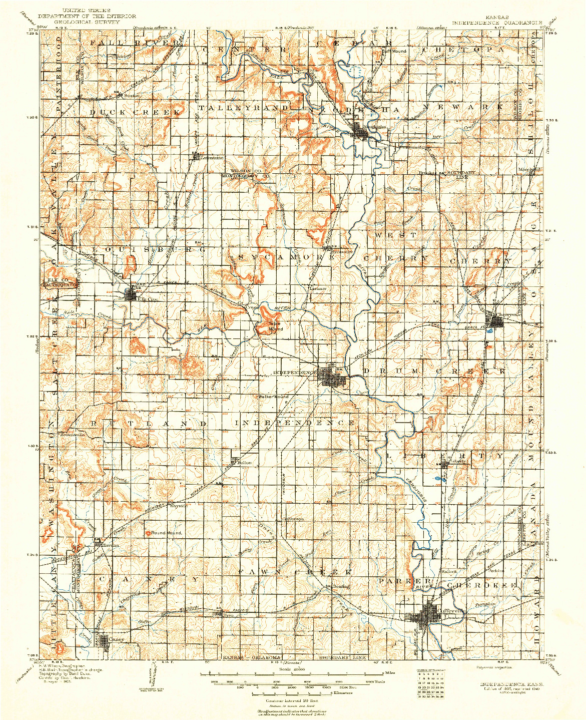 USGS 1:125000-SCALE QUADRANGLE FOR INDEPENDENCE, KS 1905