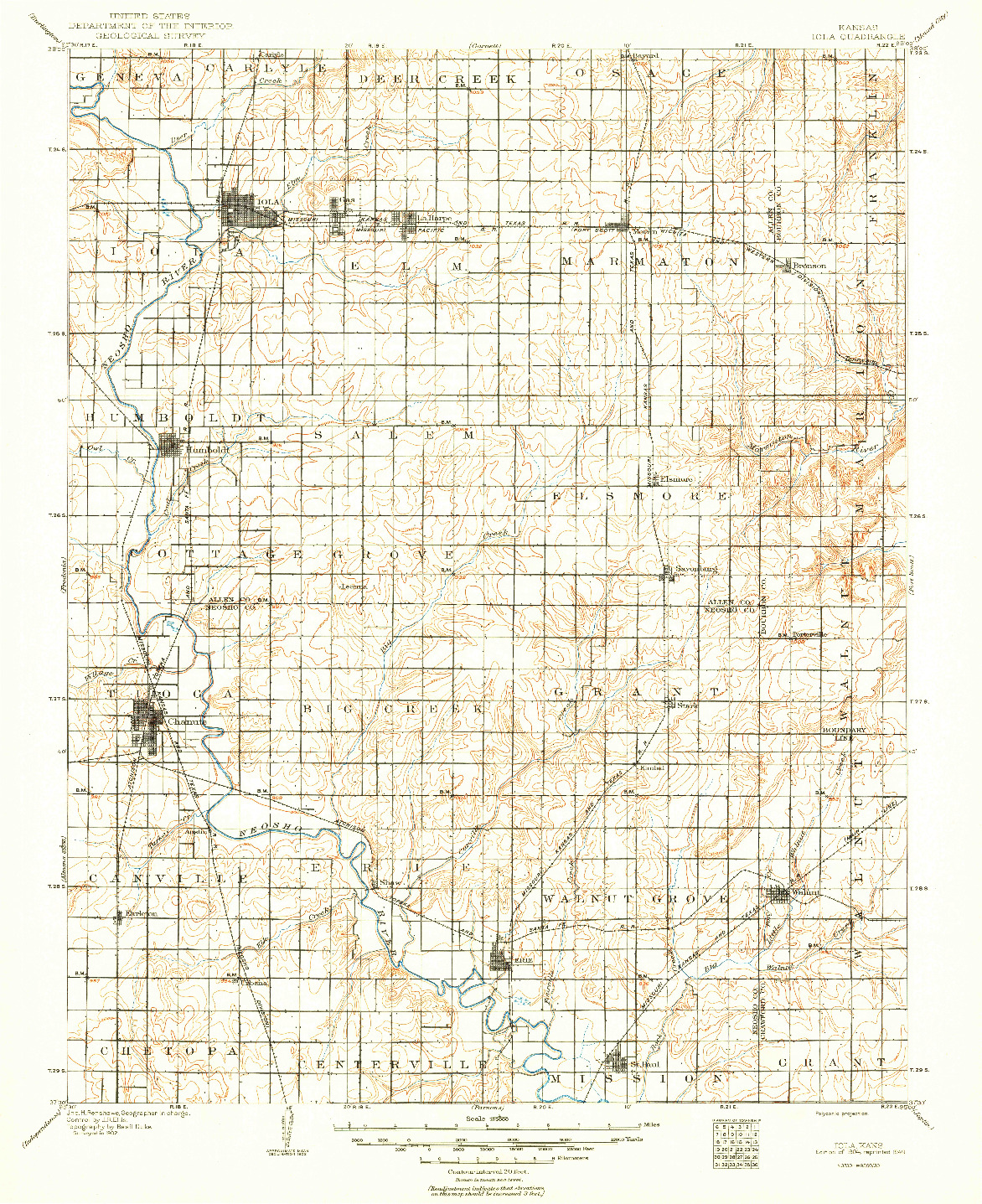 USGS 1:125000-SCALE QUADRANGLE FOR IOLA, KS 1904