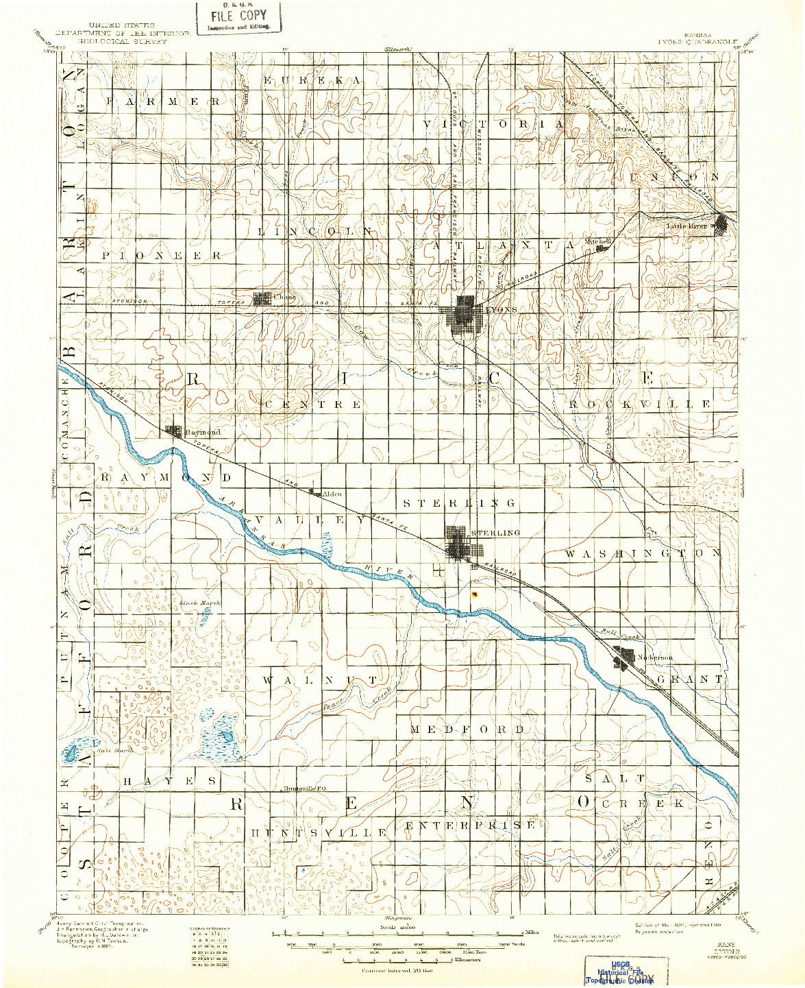 USGS 1:125000-SCALE QUADRANGLE FOR LYONS, KS 1894