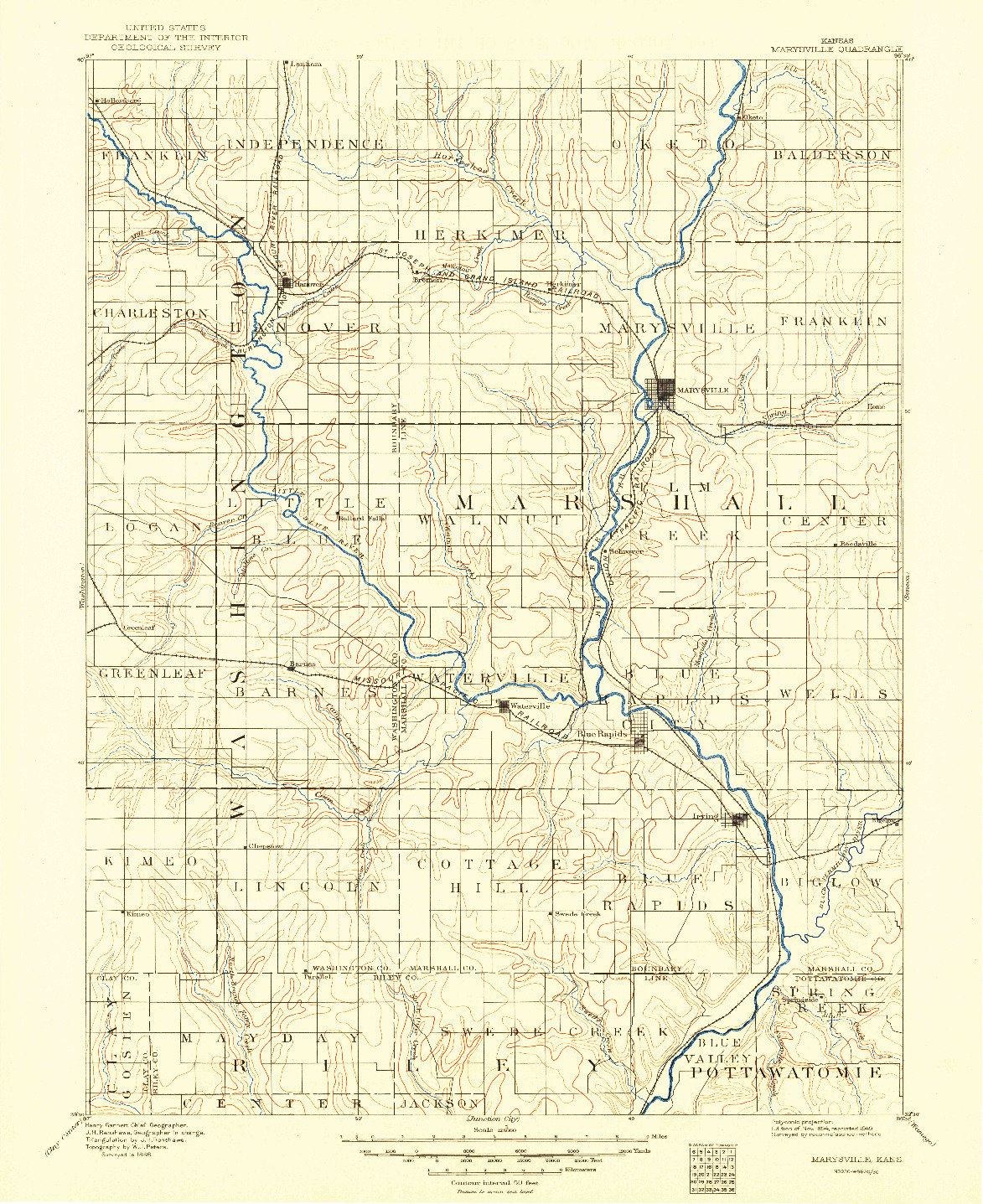 USGS 1:125000-SCALE QUADRANGLE FOR MARYSVILLE, KS 1894
