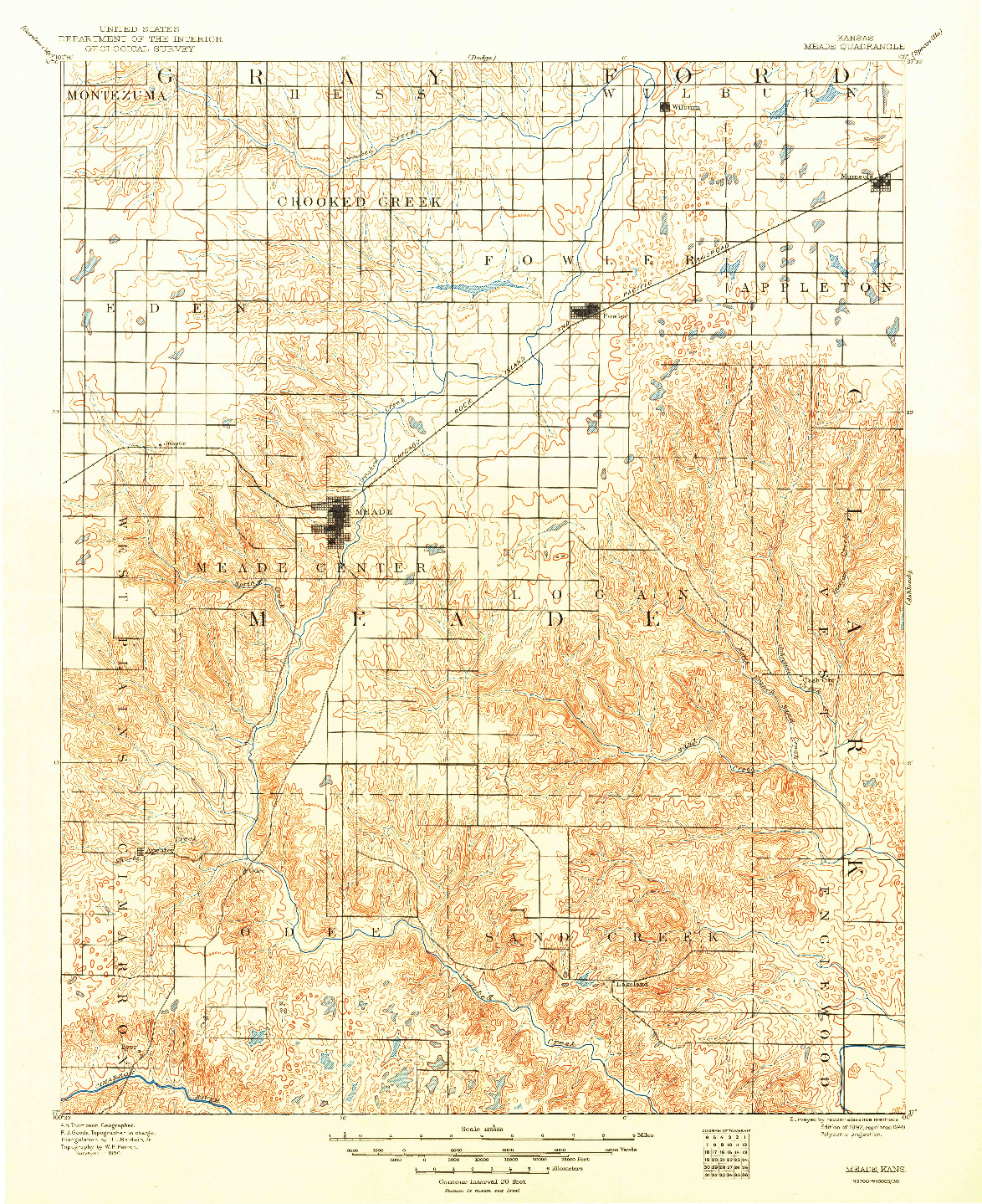 USGS 1:125000-SCALE QUADRANGLE FOR MEADE, KS 1892