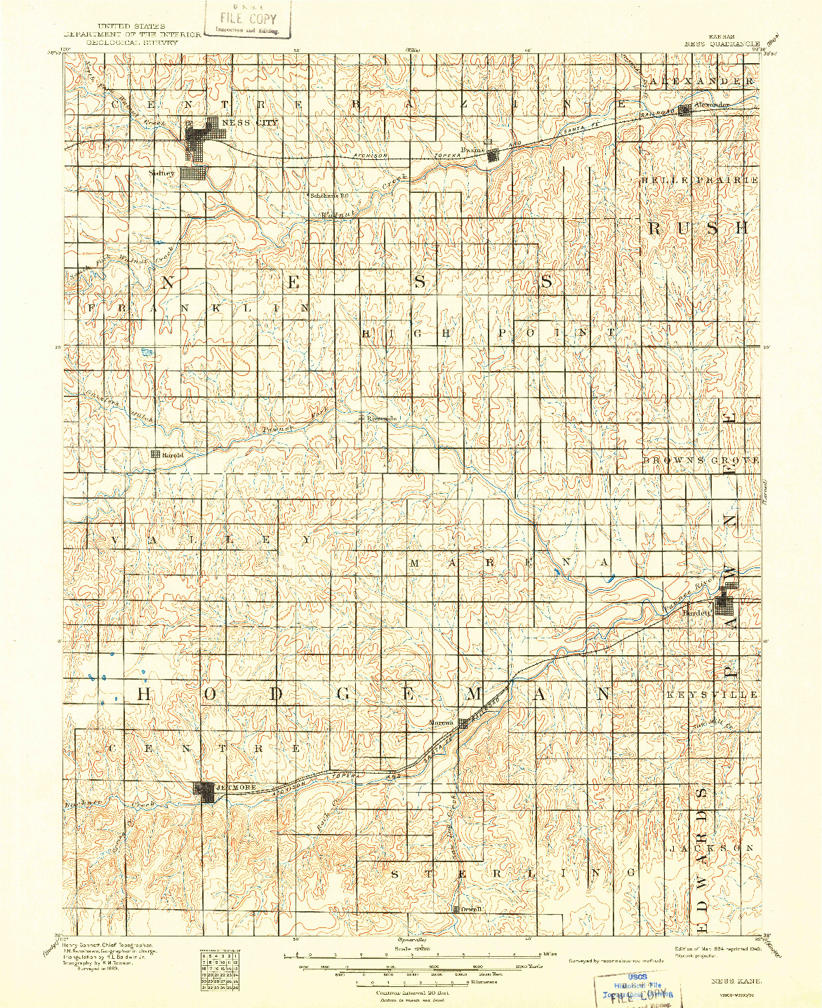 USGS 1:125000-SCALE QUADRANGLE FOR NESS, KS 1894