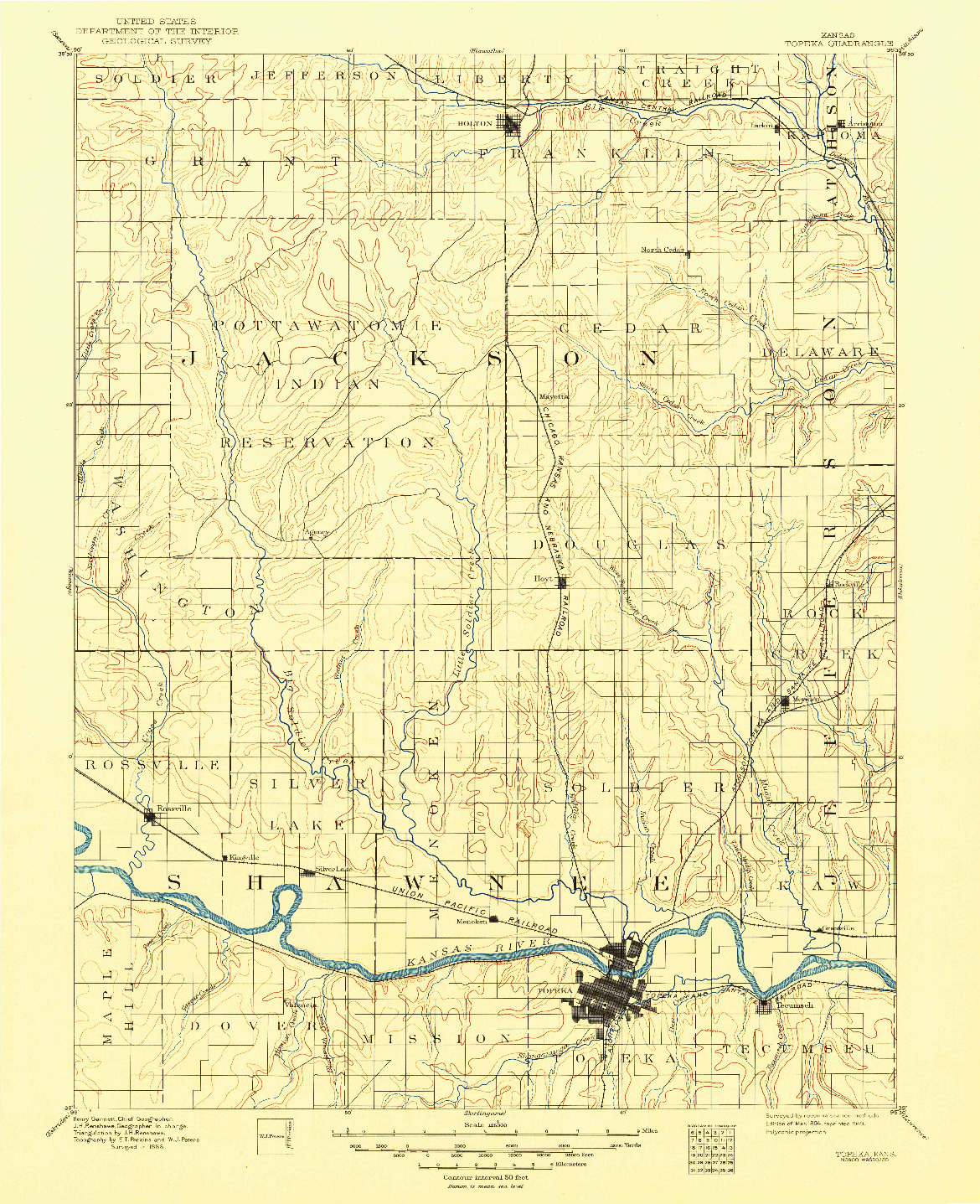 USGS 1:125000-SCALE QUADRANGLE FOR TOPEKA, KS 1894