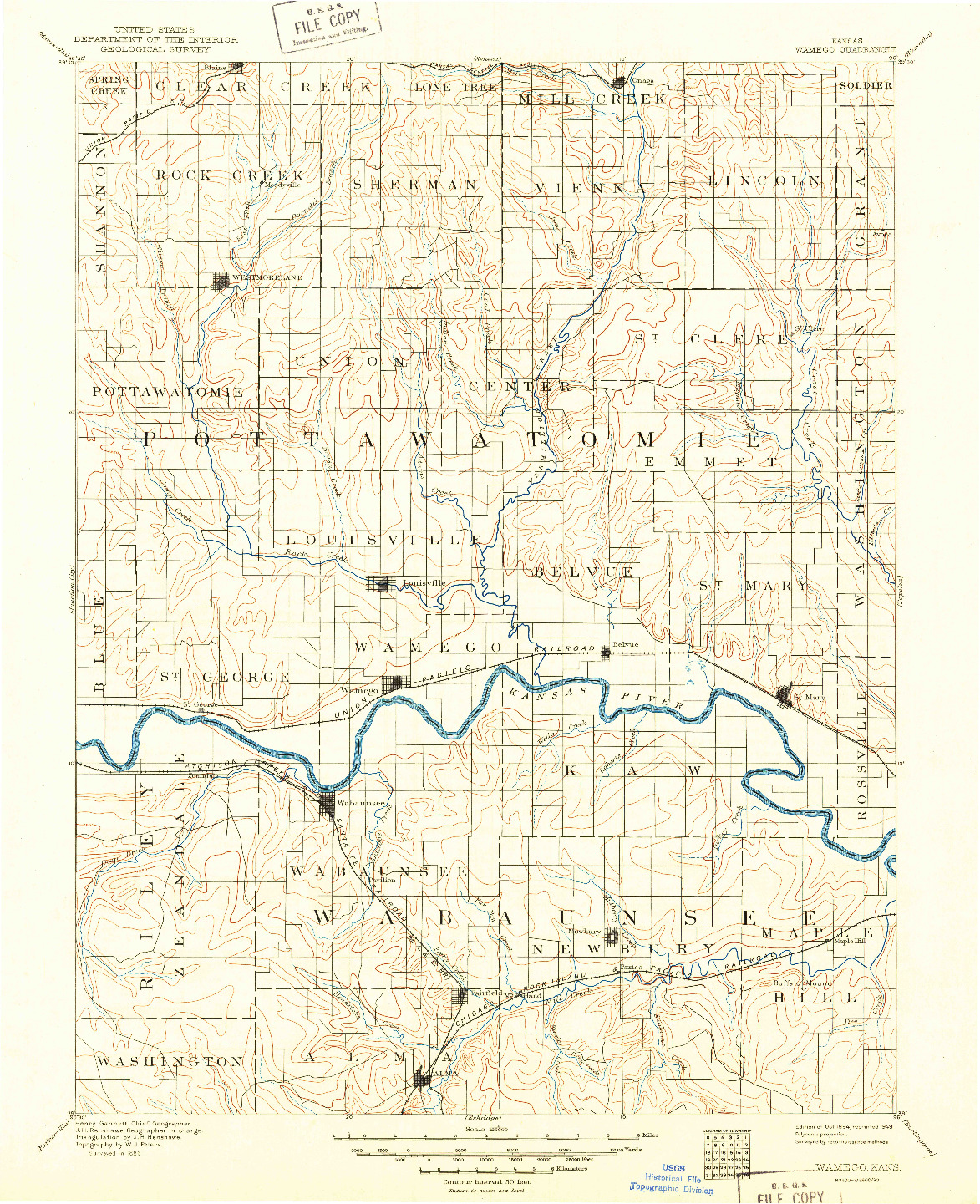 USGS 1:125000-SCALE QUADRANGLE FOR WAMEGO, KS 1894