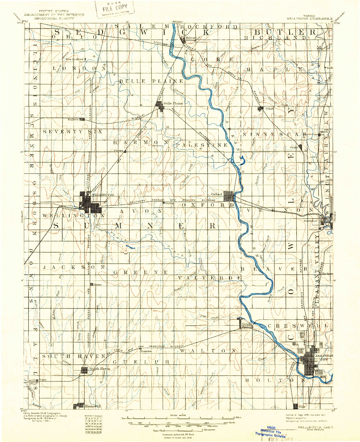 USGS 1:125000-SCALE QUADRANGLE FOR WELLINGTON, KS 1890