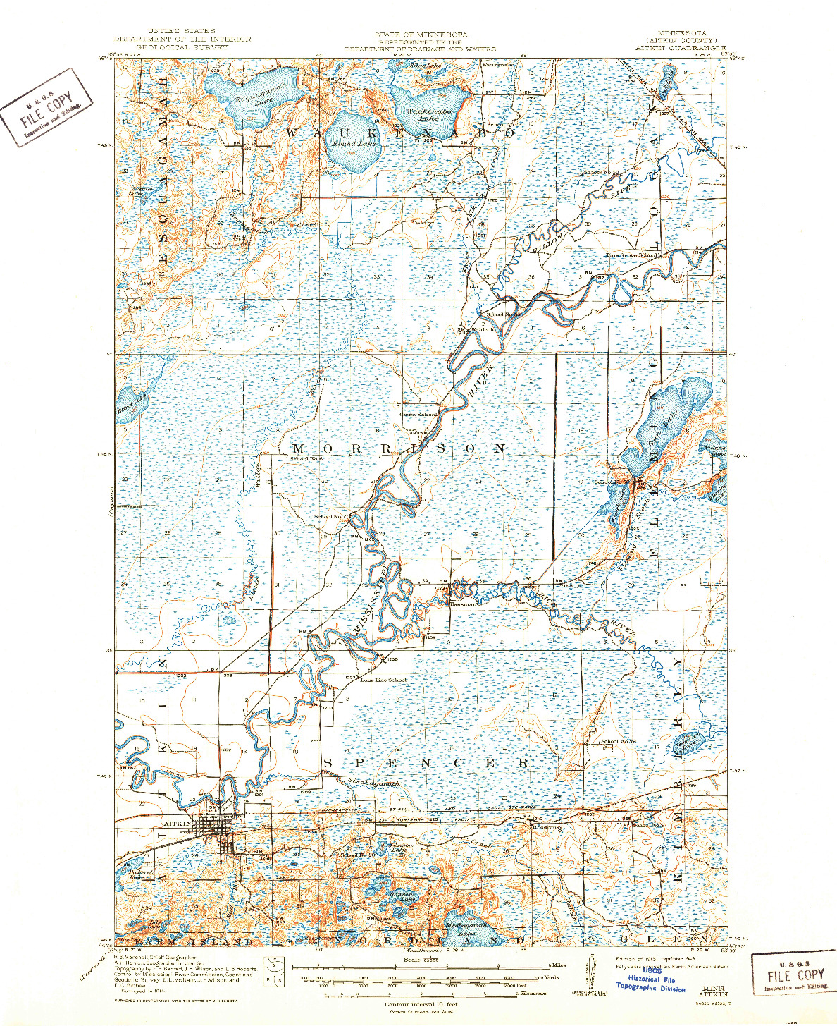 USGS 1:62500-SCALE QUADRANGLE FOR AITKIN, MN 1915