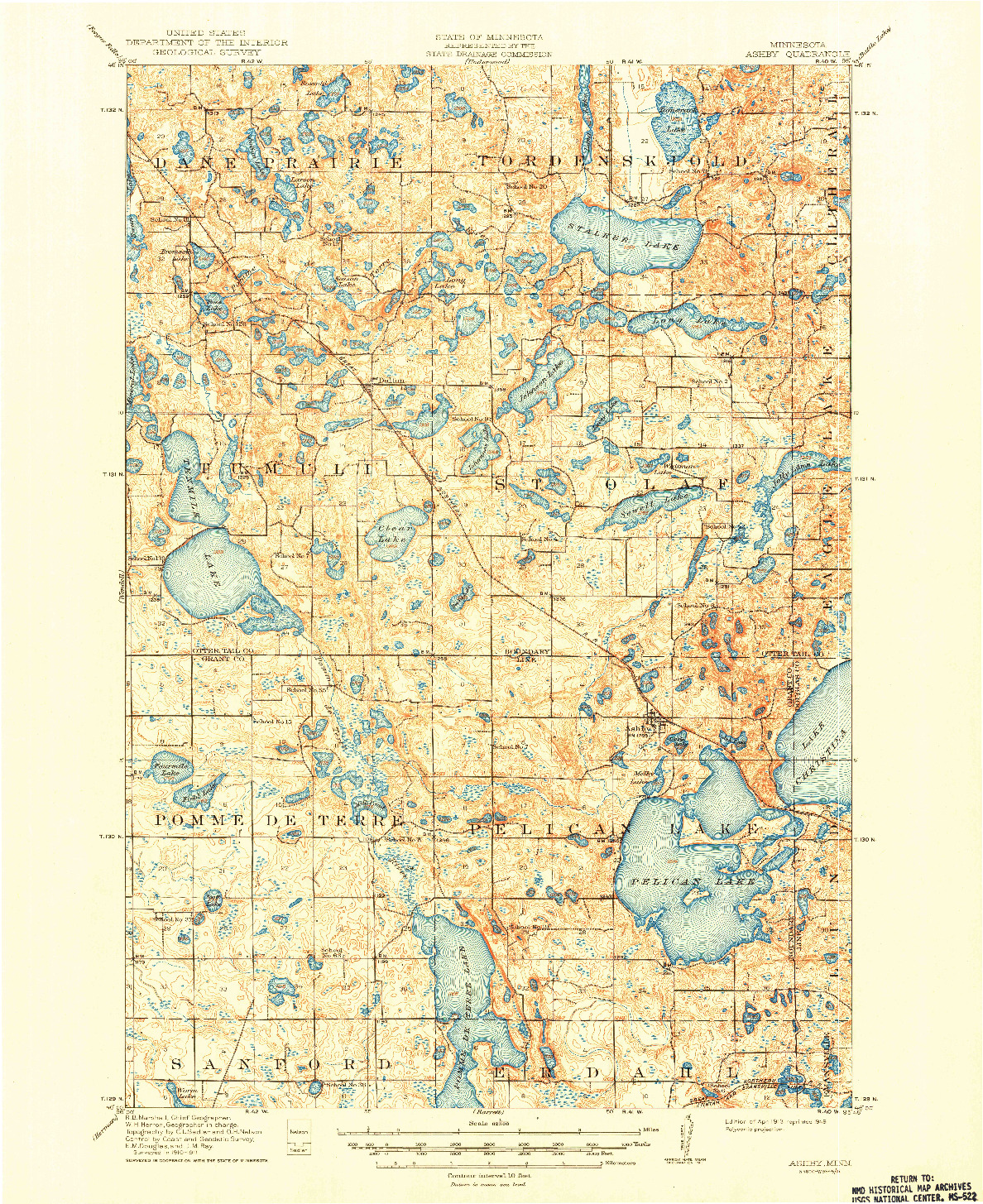 USGS 1:62500-SCALE QUADRANGLE FOR ASHBY, MN 1913
