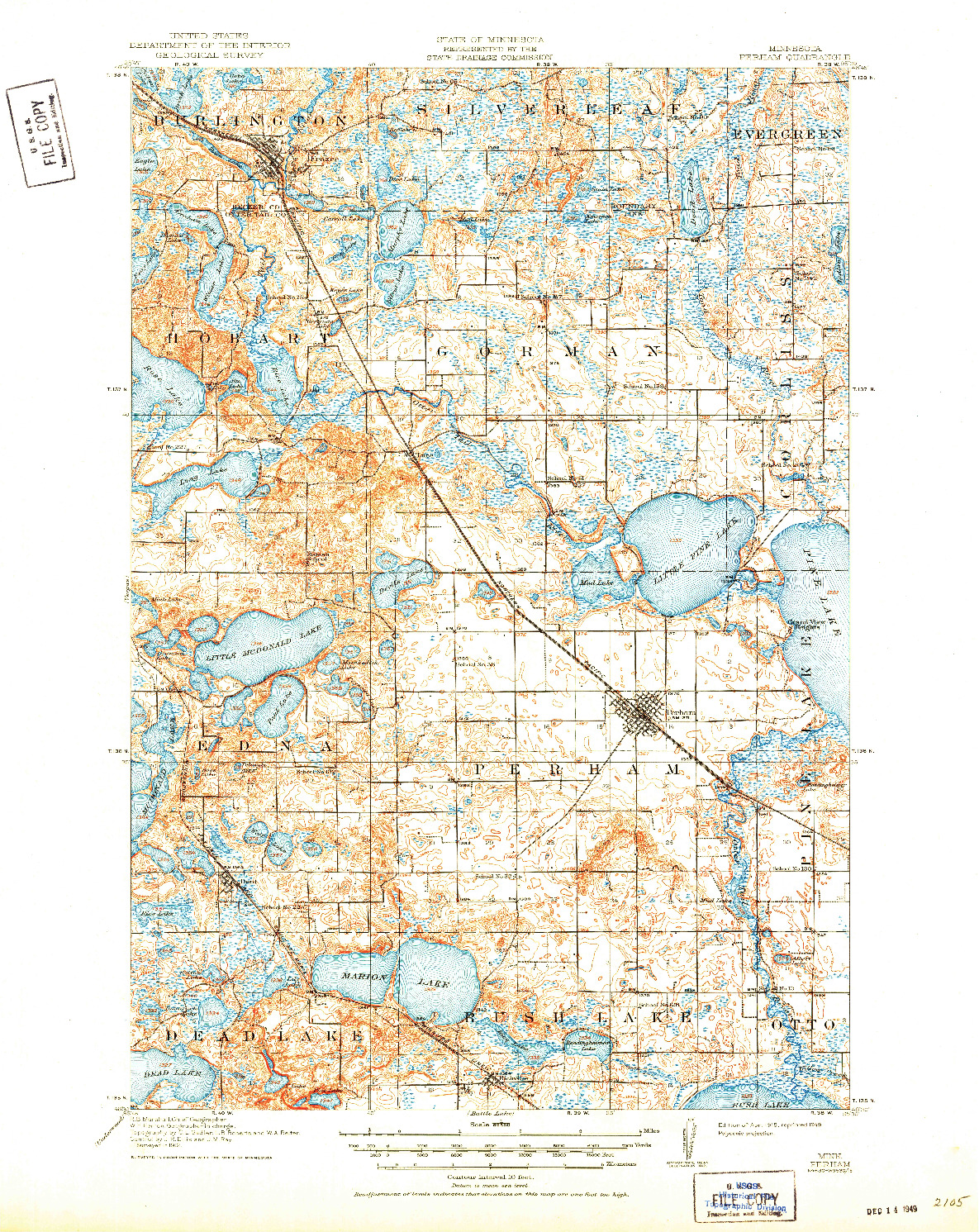 USGS 1:62500-SCALE QUADRANGLE FOR PERHAM, MN 1915