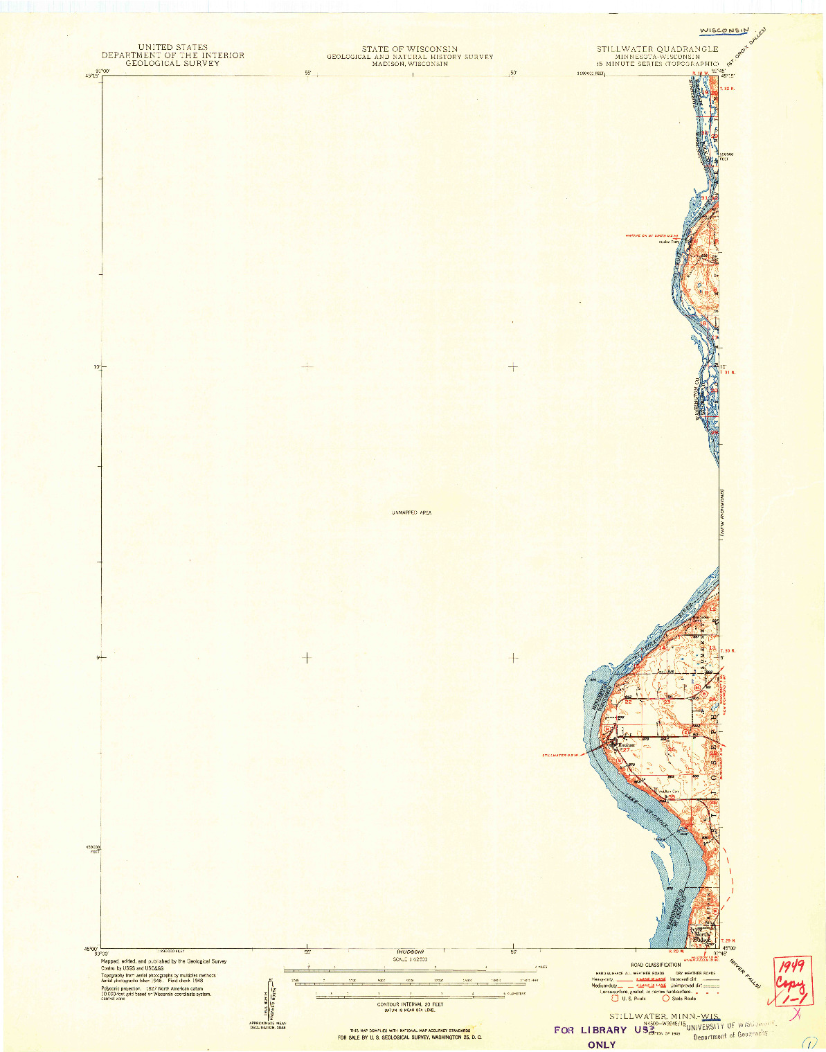 USGS 1:62500-SCALE QUADRANGLE FOR STILLWATER, MN 1949