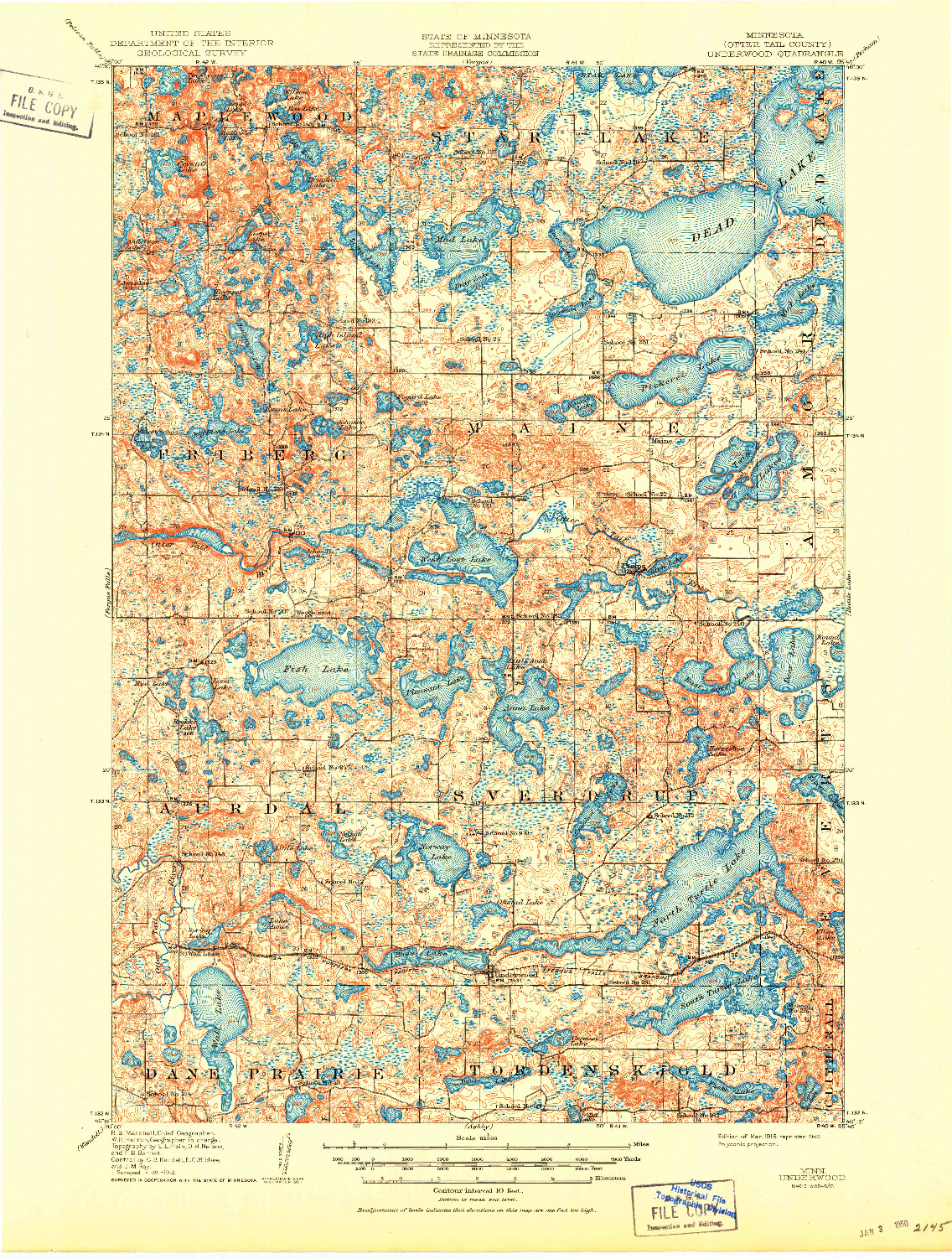 USGS 1:62500-SCALE QUADRANGLE FOR UNDERWOOD, MN 1915