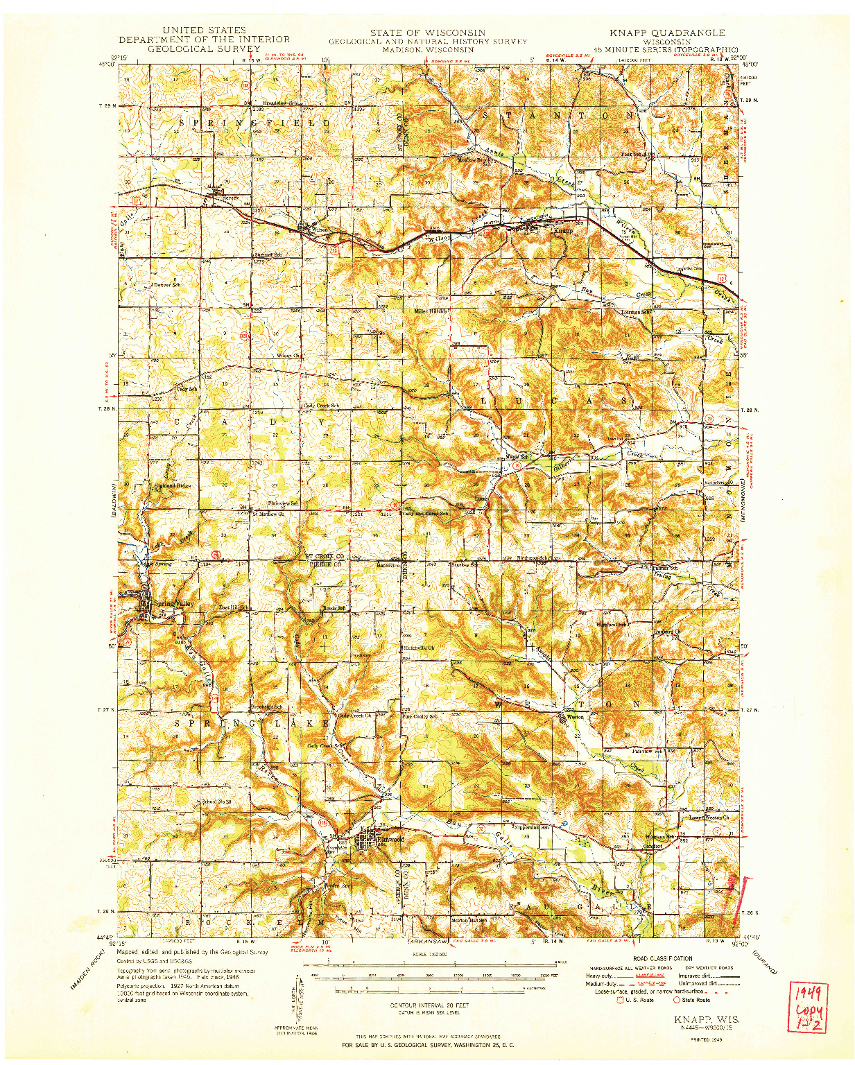 USGS 1:62500-SCALE QUADRANGLE FOR KNAPP, WI 1949