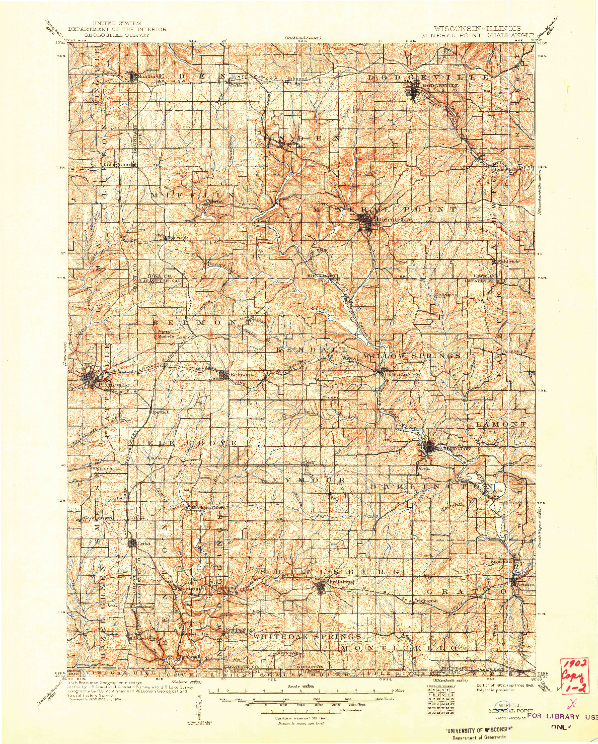 USGS 1:125000-SCALE QUADRANGLE FOR MINERAL POINT, WI 1902