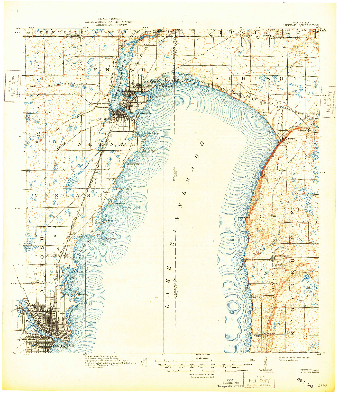 USGS 1:62500-SCALE QUADRANGLE FOR NEENAH, WI 1911