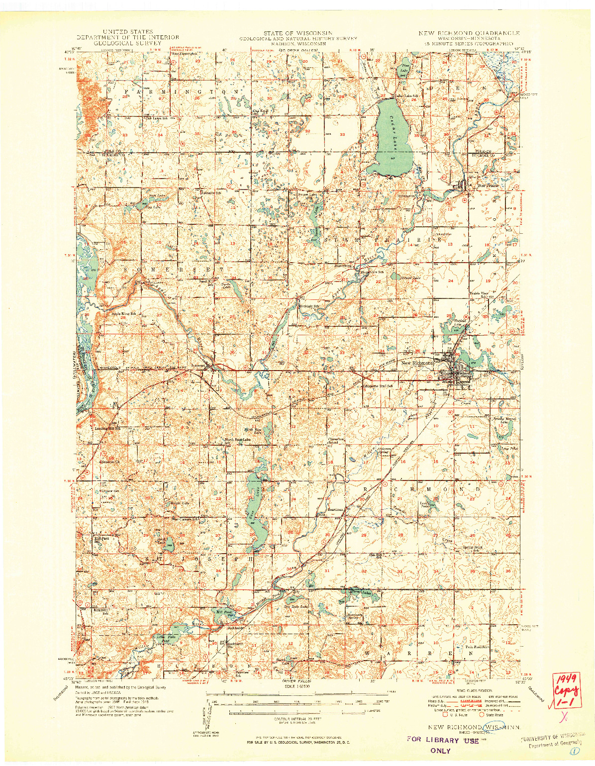 USGS 1:62500-SCALE QUADRANGLE FOR NEW RICHMOND, WI 1949