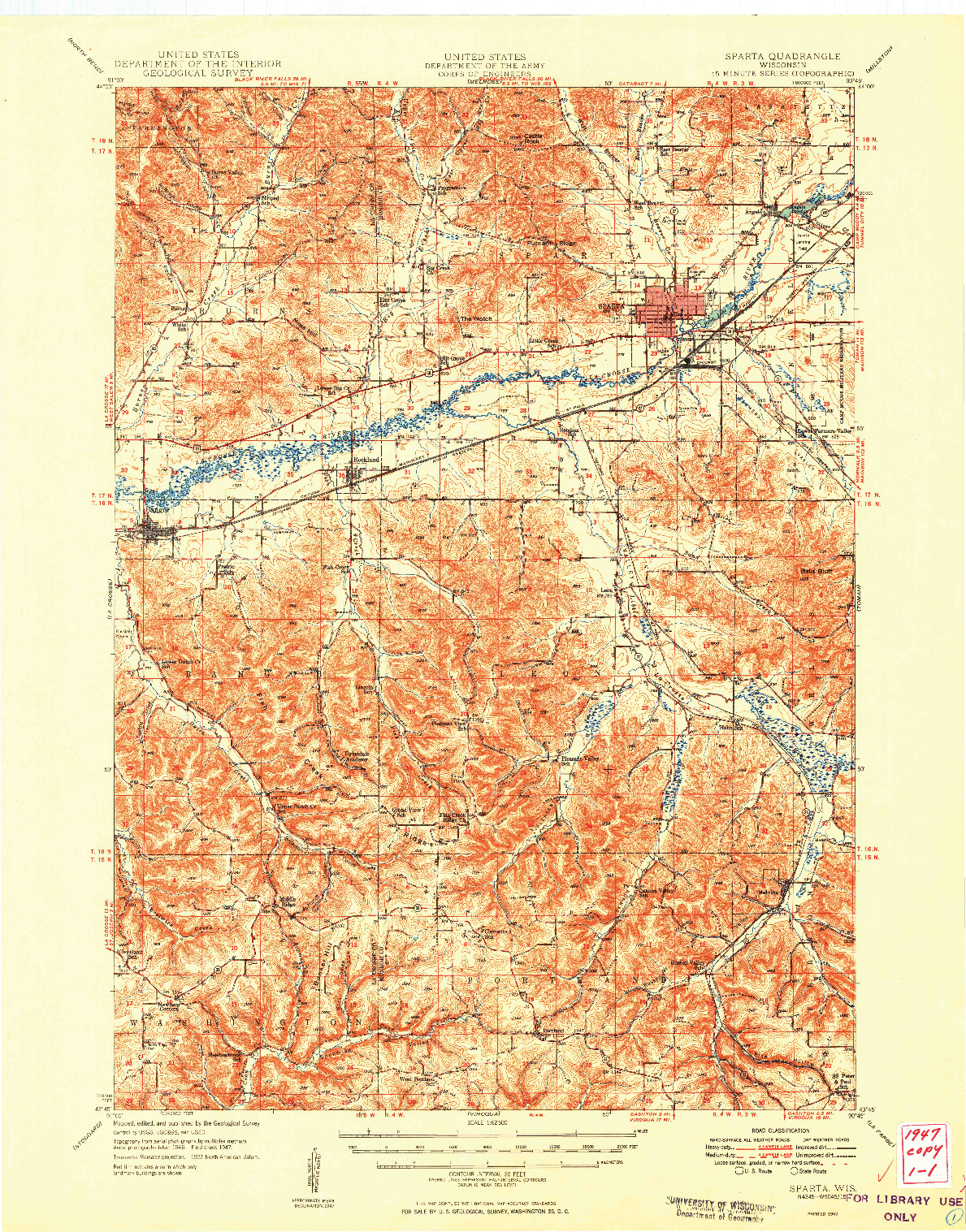 USGS 1:62500-SCALE QUADRANGLE FOR SPARTA, WI 1949