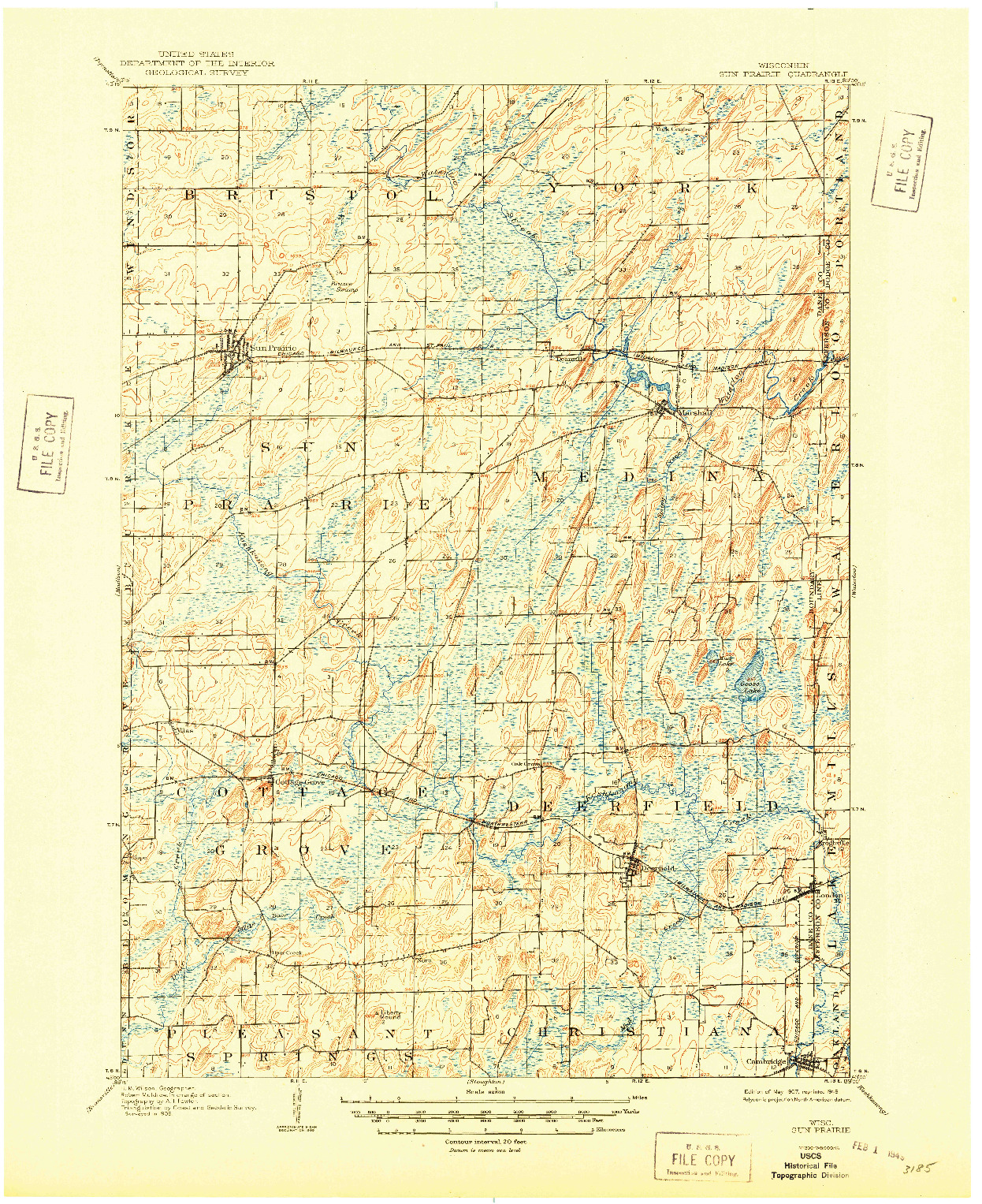 USGS 1:62500-SCALE QUADRANGLE FOR SUN PRAIRIE, WI 1907