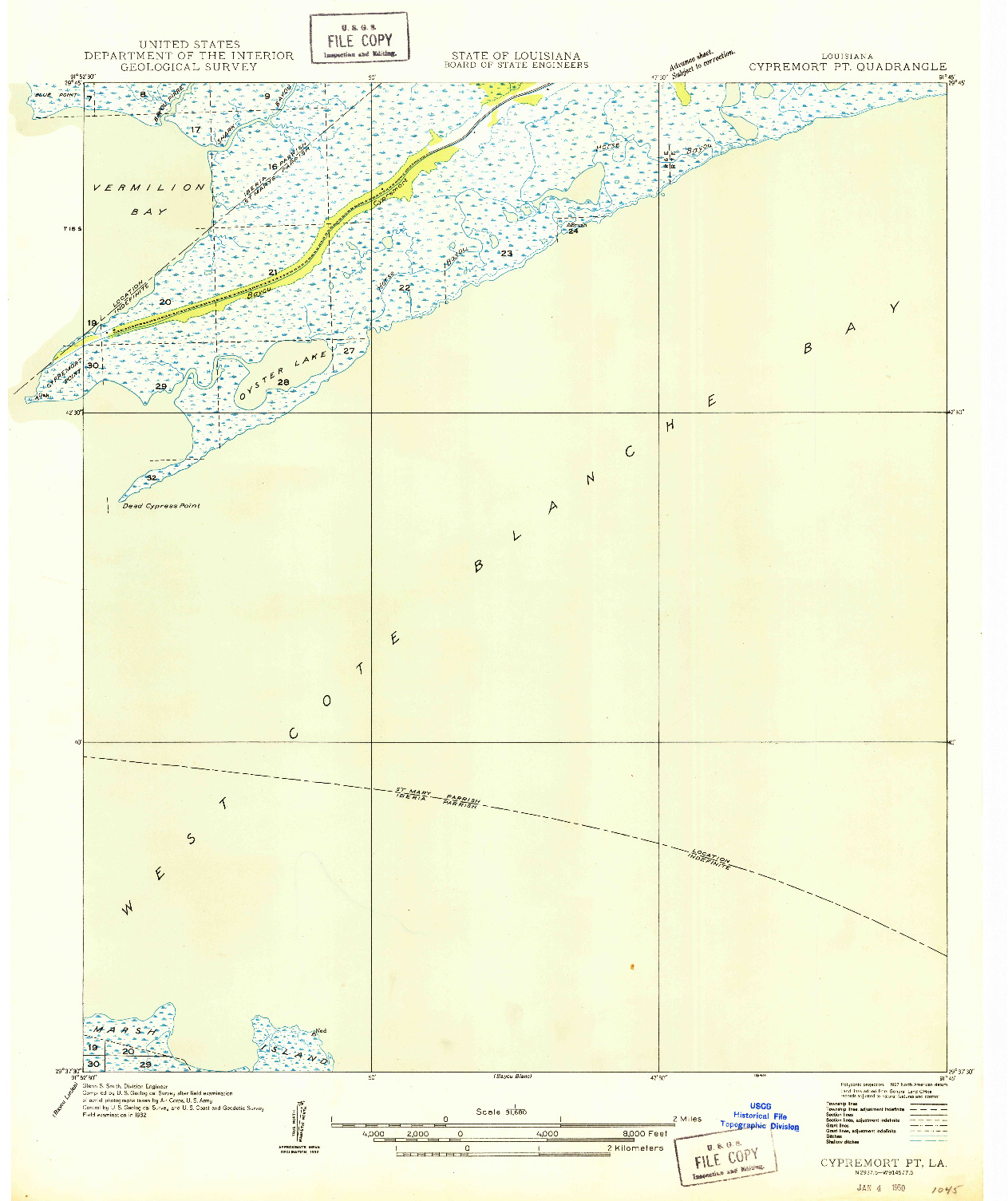USGS 1:31680-SCALE QUADRANGLE FOR CYPREMORT PT, LA 1949