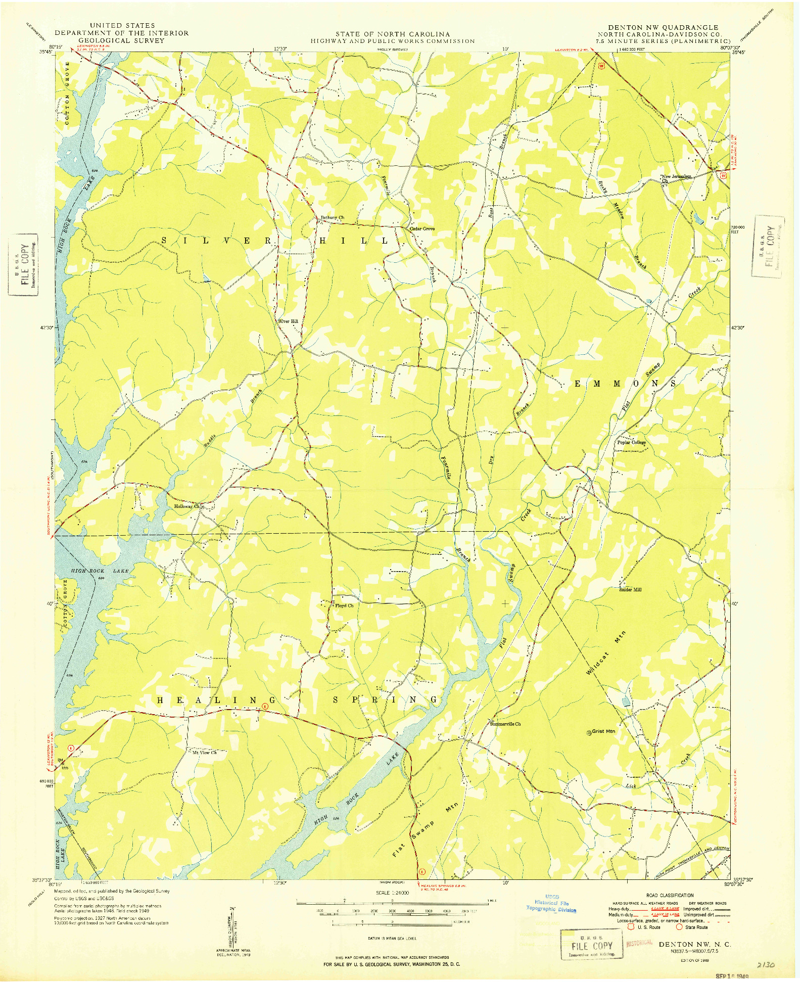 USGS 1:24000-SCALE QUADRANGLE FOR DENTON NW, NC 1949