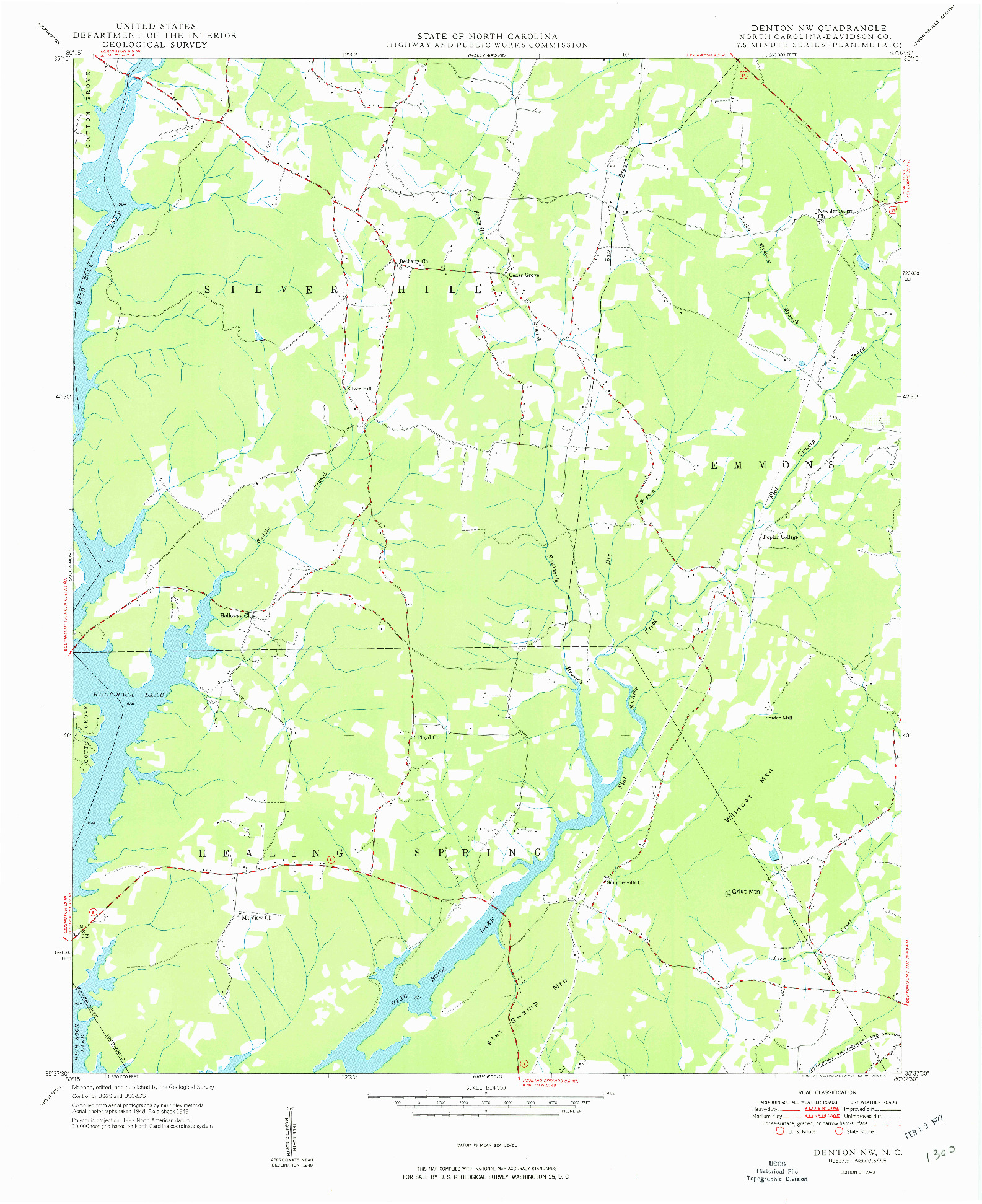 USGS 1:24000-SCALE QUADRANGLE FOR DENTON NW, NC 1949