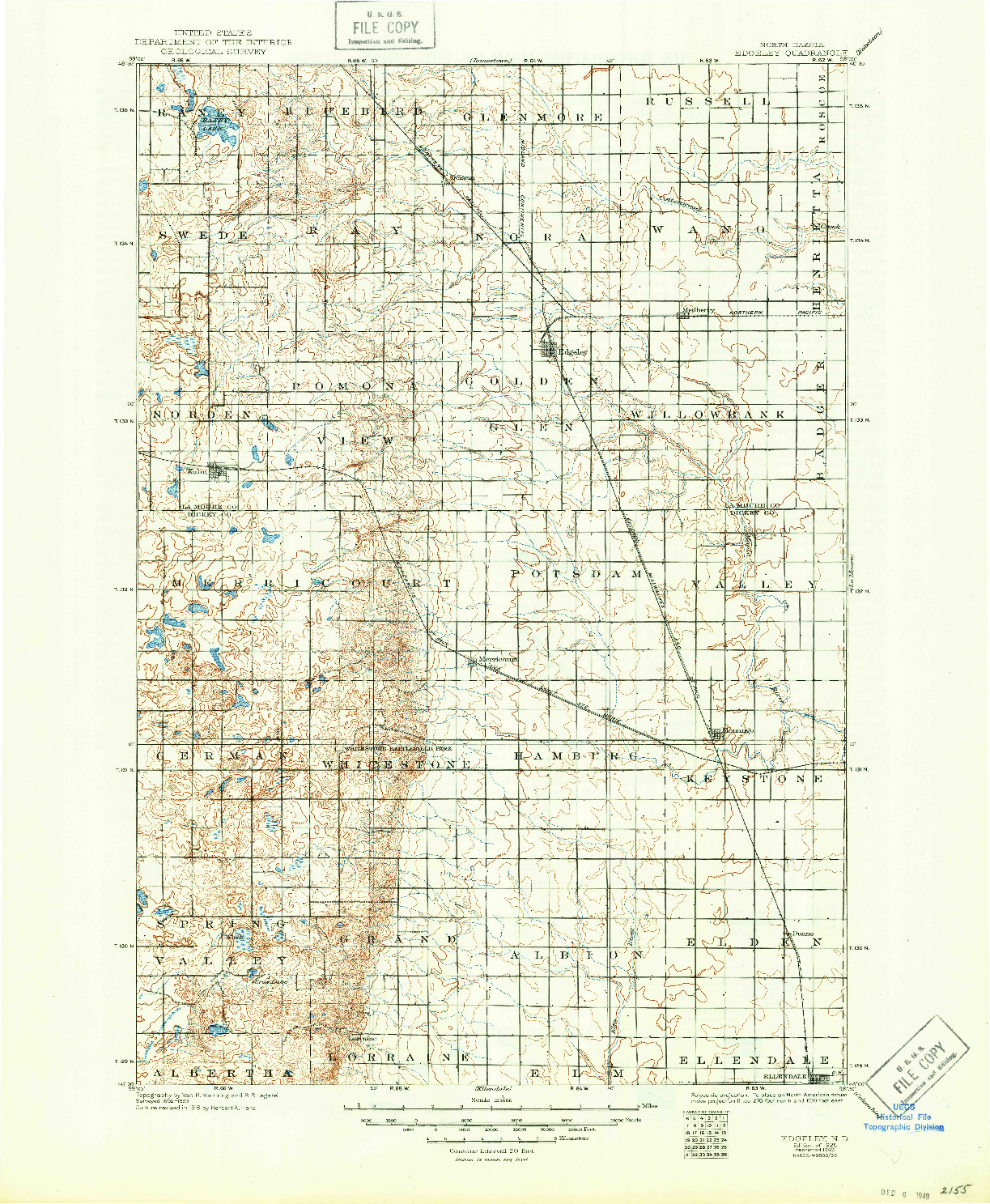 USGS 1:125000-SCALE QUADRANGLE FOR EDGELEY, ND 1925
