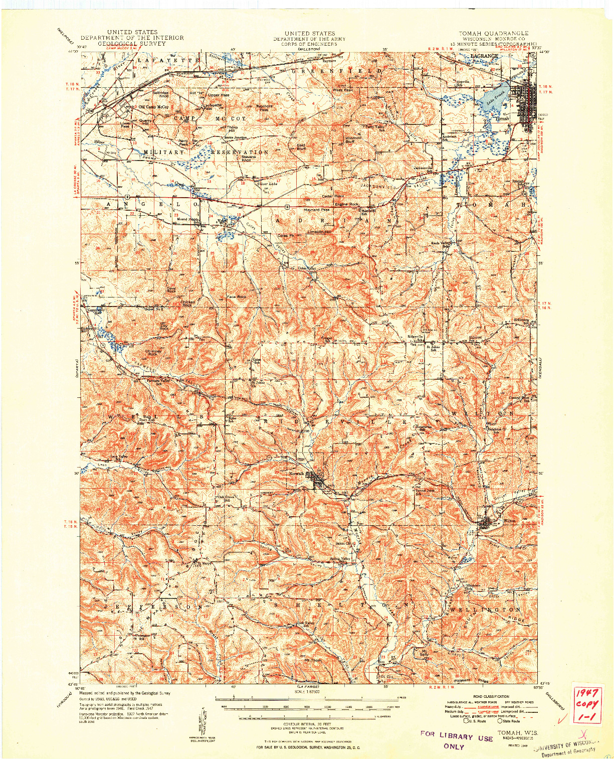 USGS 1:62500-SCALE QUADRANGLE FOR TOMAH, WI 1949