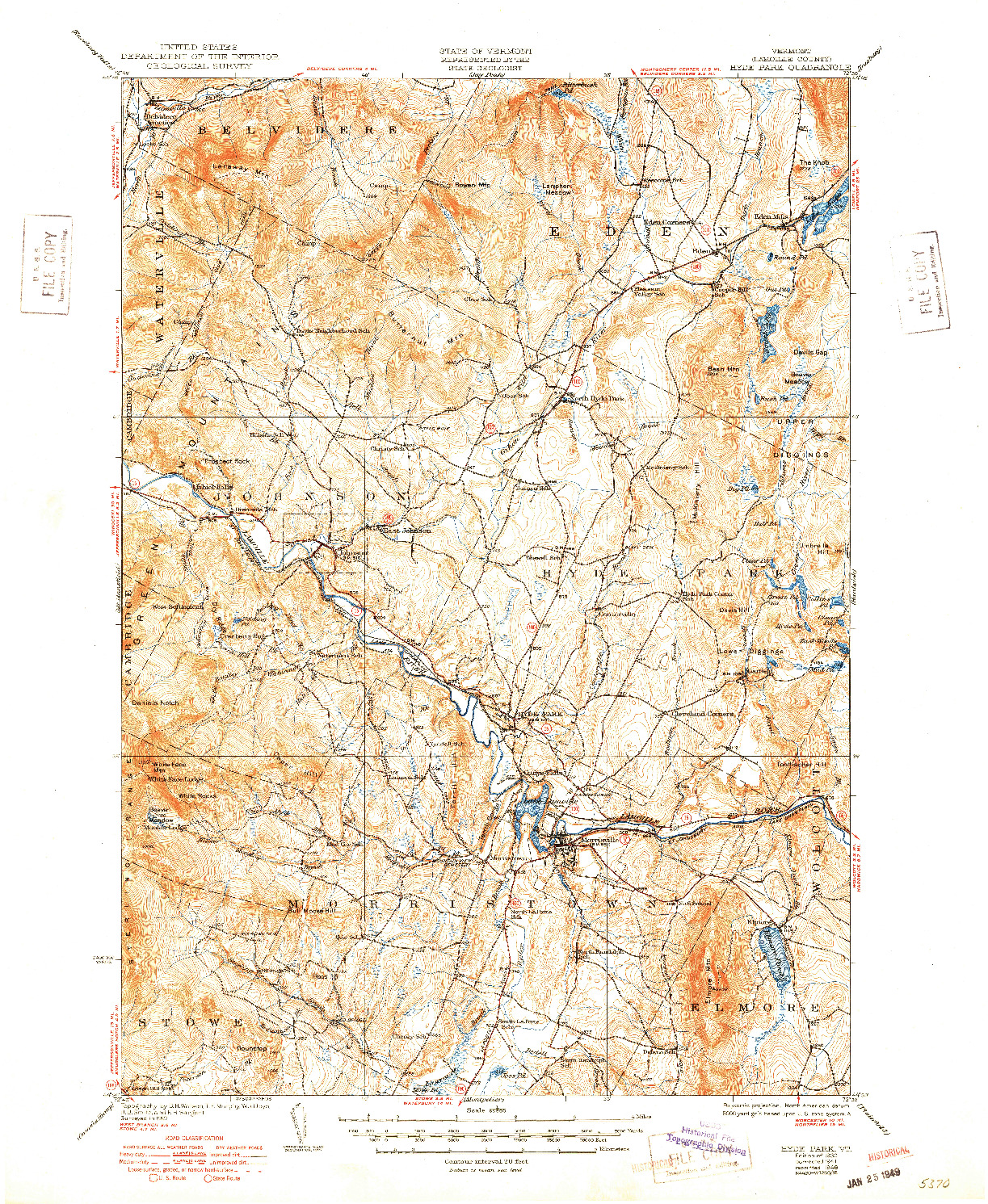 USGS 1:62500-SCALE QUADRANGLE FOR HYDE PARK, VT 1930