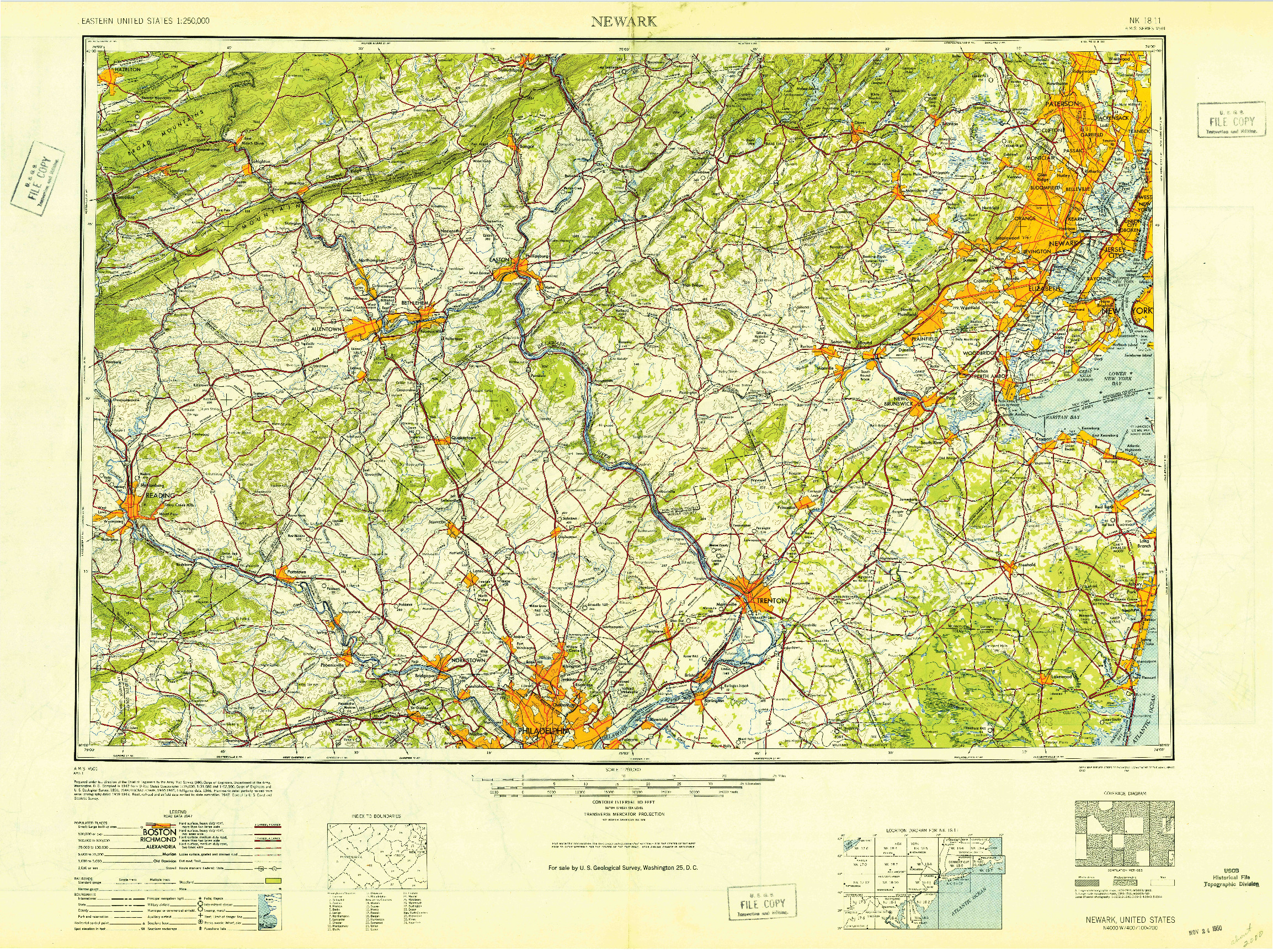 USGS 1:250000-SCALE QUADRANGLE FOR NEWARK, NJ 1949