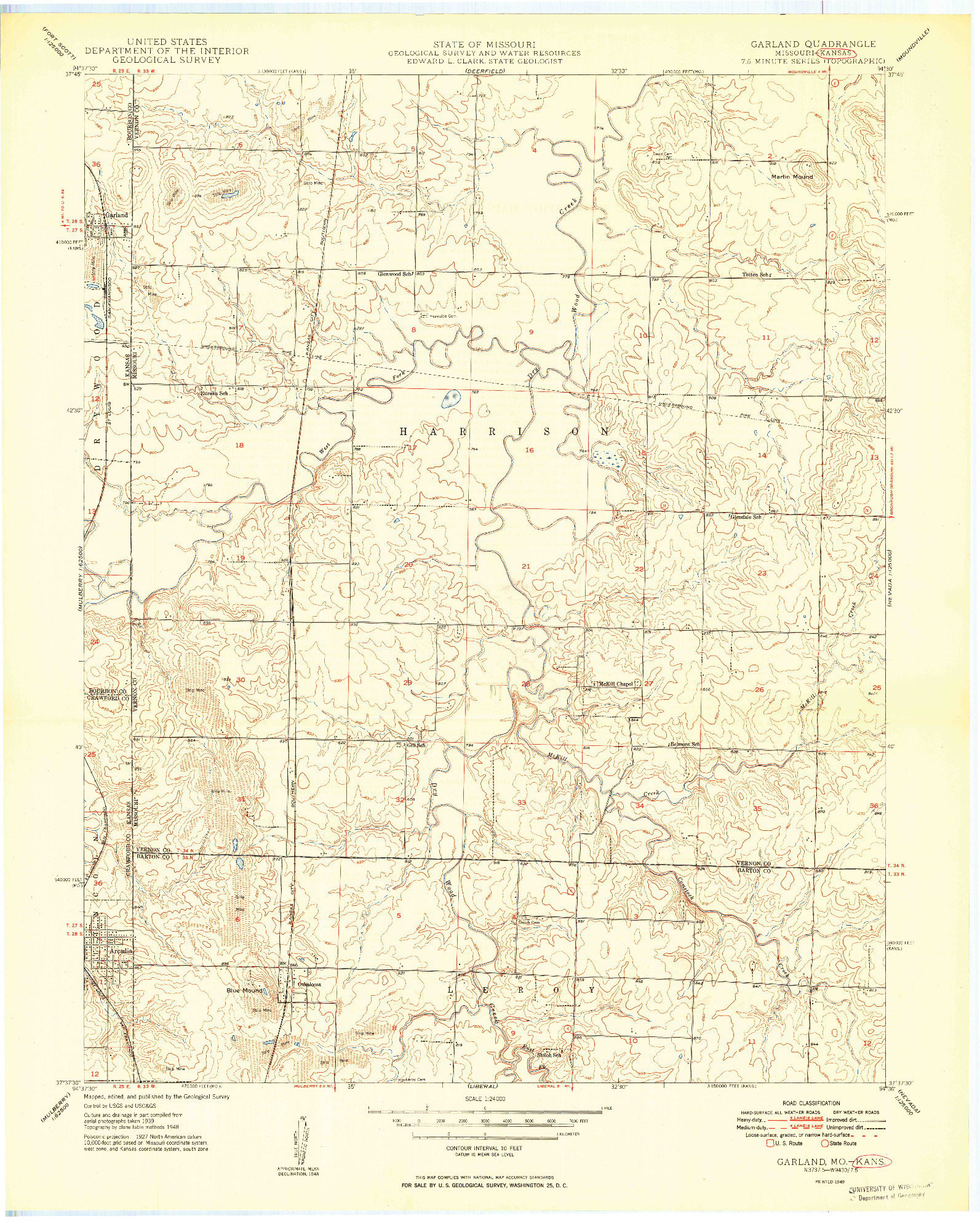 USGS 1:24000-SCALE QUADRANGLE FOR GARLAND, MO 1949