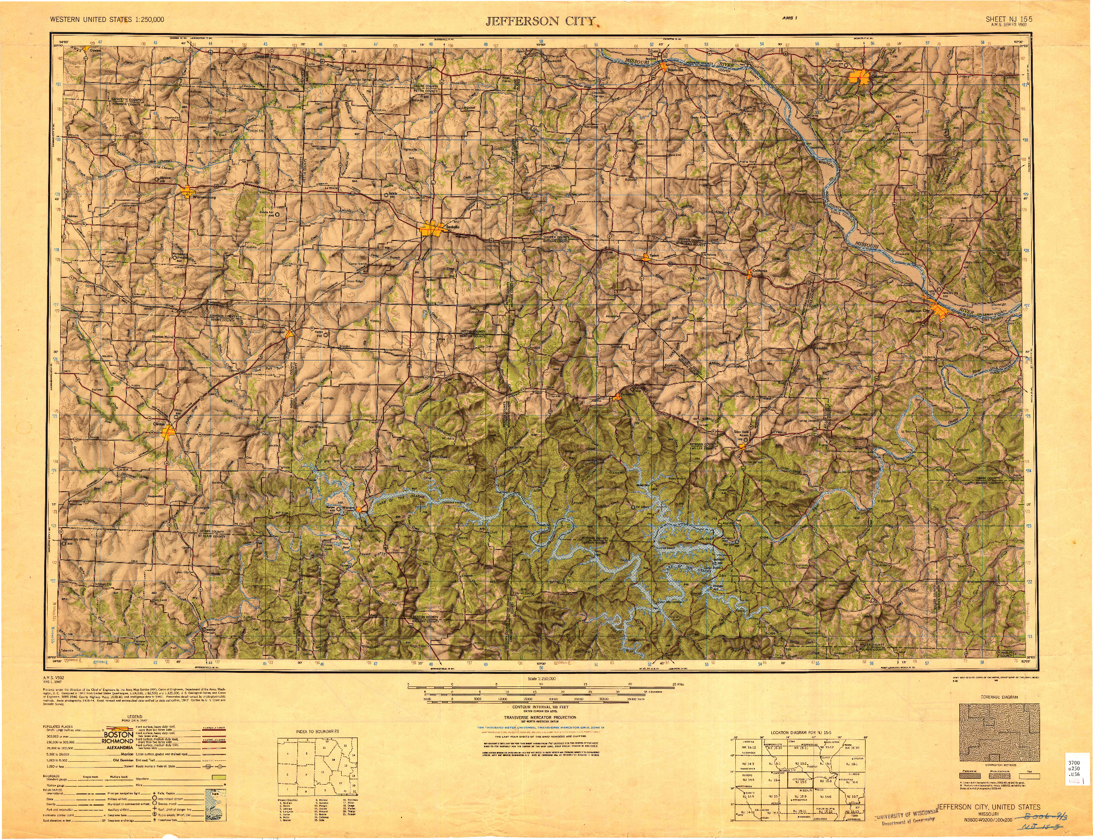 USGS 1:250000-SCALE QUADRANGLE FOR JEFFERSON CITY, MO 1947