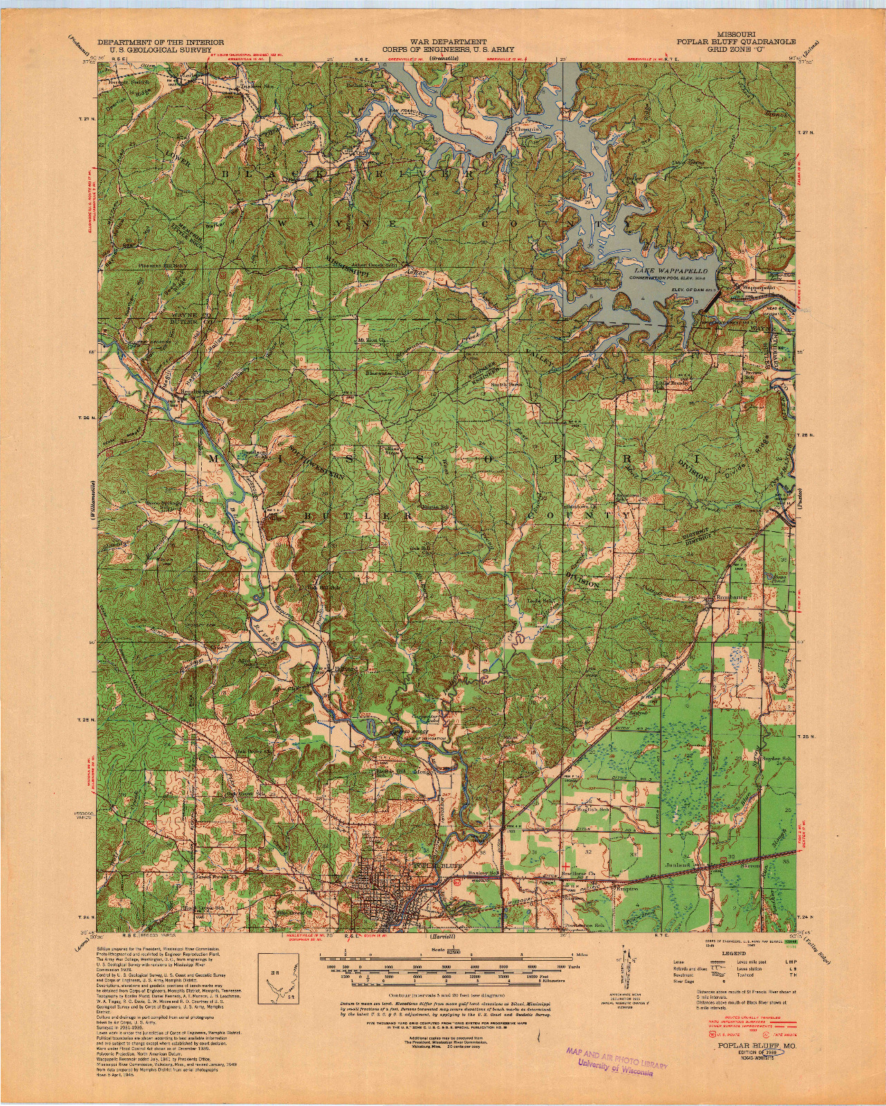 USGS 1:62500-SCALE QUADRANGLE FOR POPLAR BLUFF, MO 1939