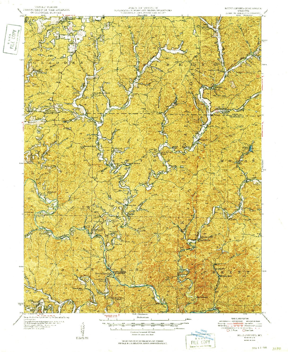 USGS 1:62500-SCALE QUADRANGLE FOR ROUND SPRING, MO 1949