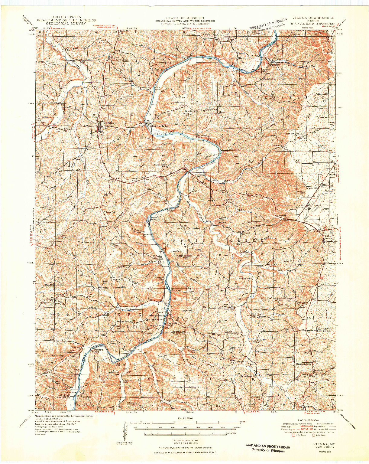 USGS 1:62500-SCALE QUADRANGLE FOR VIENNA, MO 1949