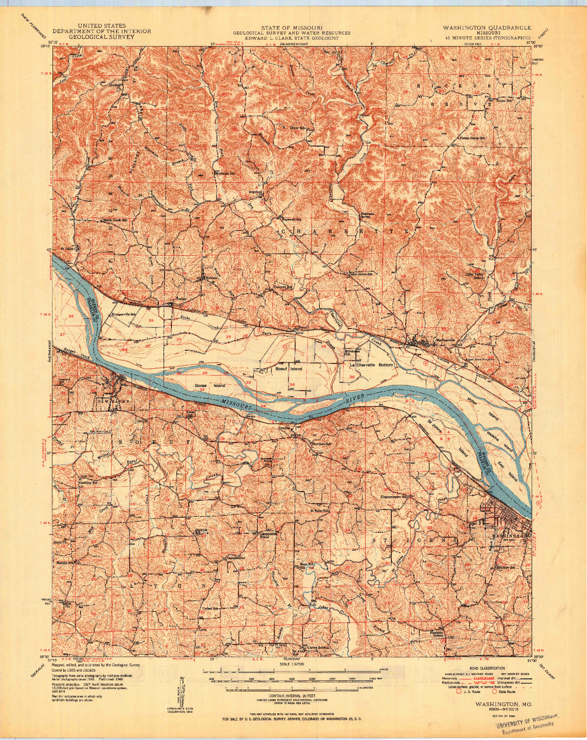 USGS 1:62500-SCALE QUADRANGLE FOR WASHINGTON, MO 1949