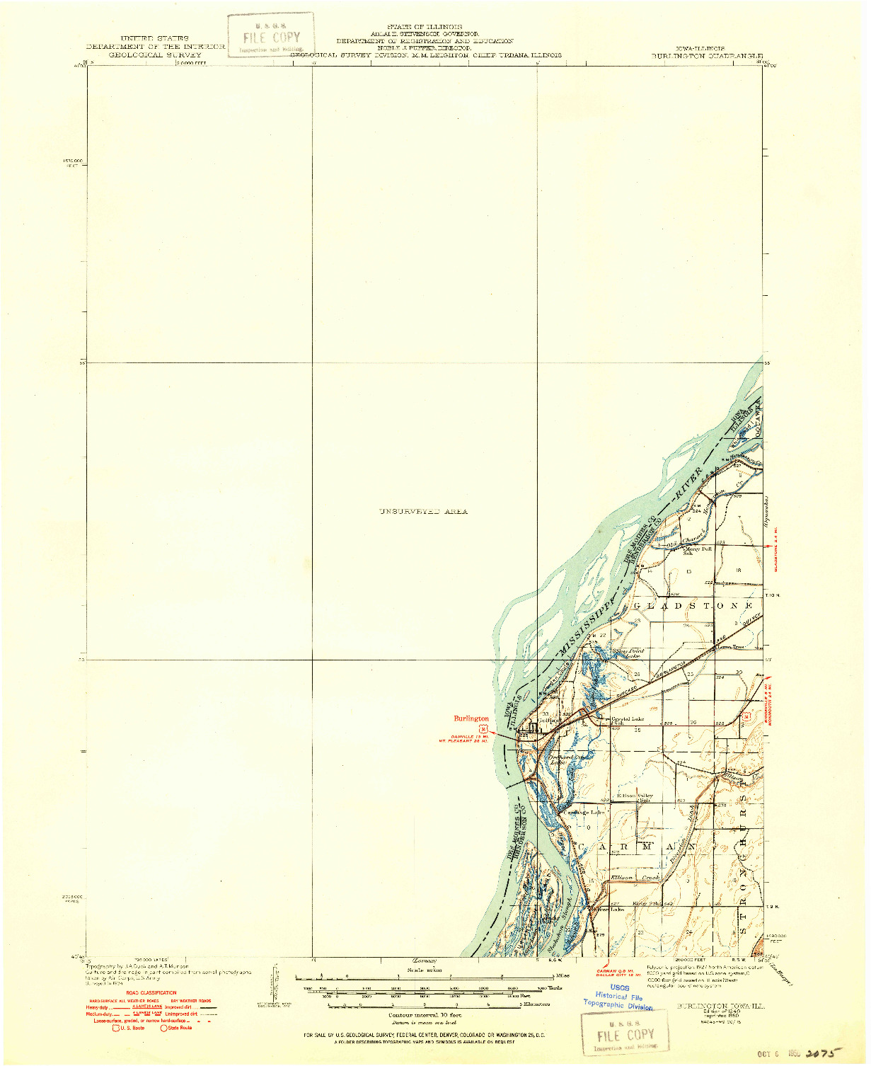 USGS 1:62500-SCALE QUADRANGLE FOR BURLINGTON, IA 1940