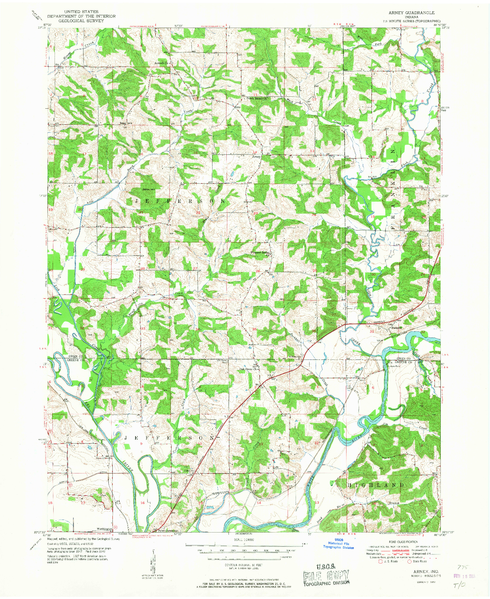 USGS 1:24000-SCALE QUADRANGLE FOR ARNEY, IN 1950