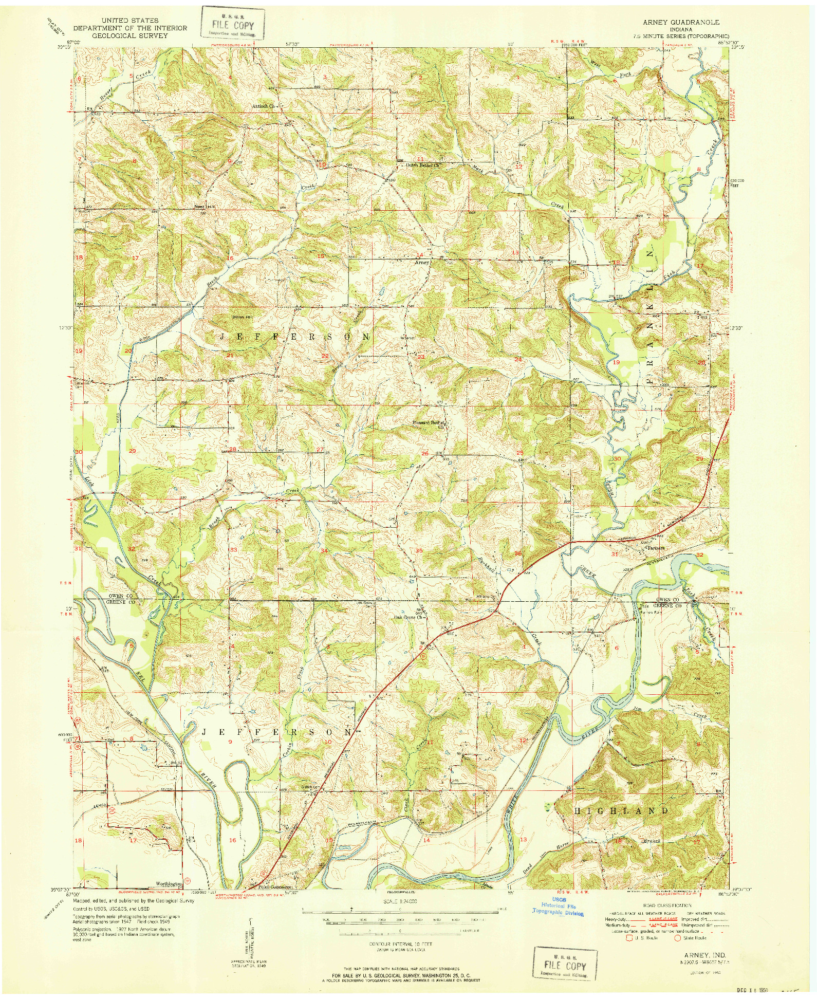 USGS 1:24000-SCALE QUADRANGLE FOR ARNEY, IN 1950