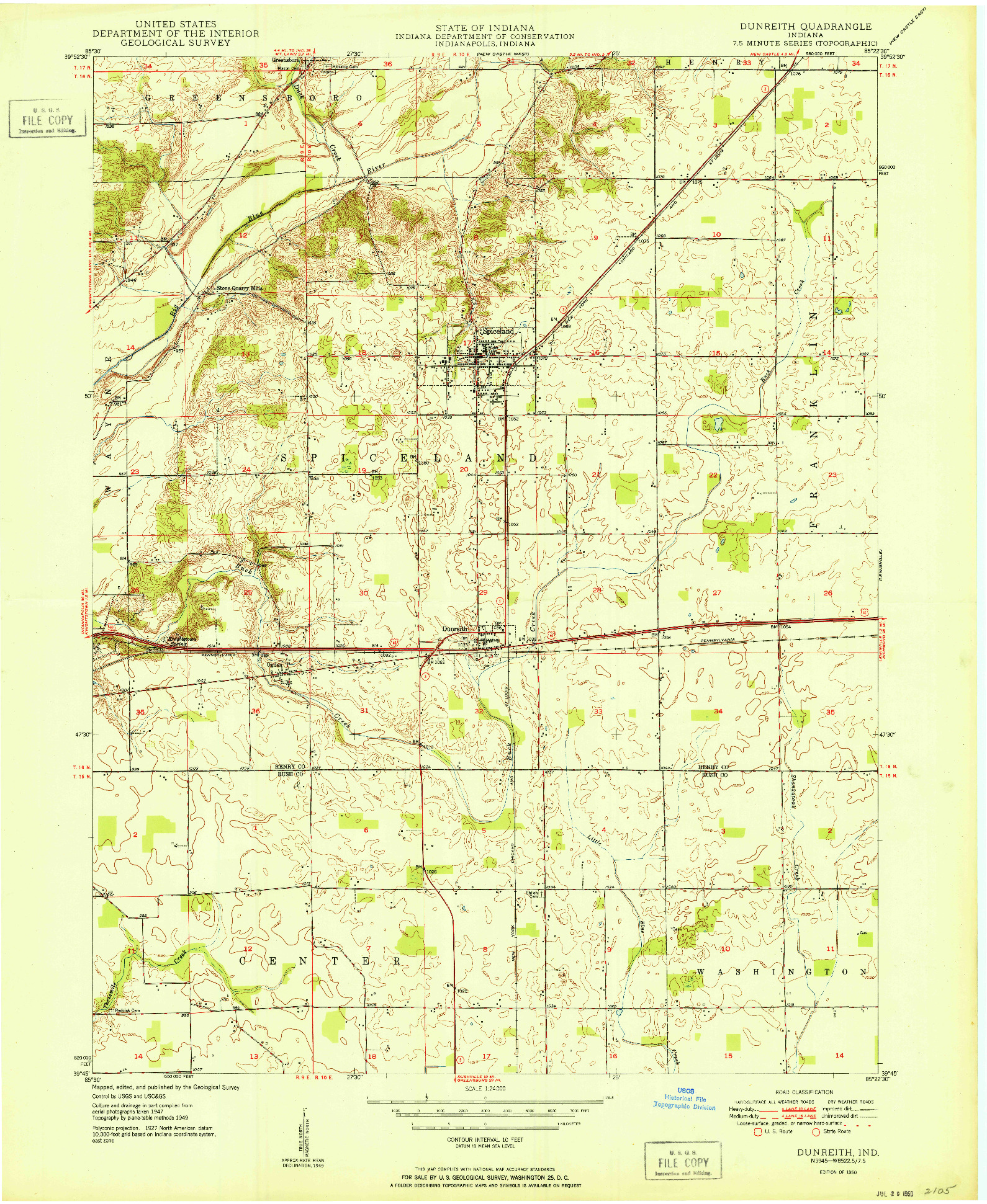 USGS 1:24000-SCALE QUADRANGLE FOR DUNREITH, IN 1950