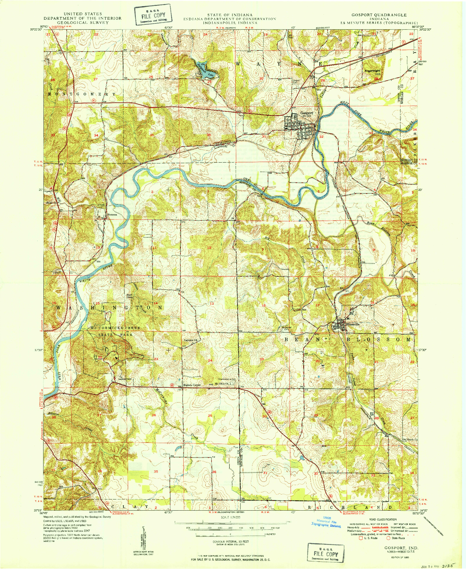 USGS 1:24000-SCALE QUADRANGLE FOR GOSPORT, IN 1950