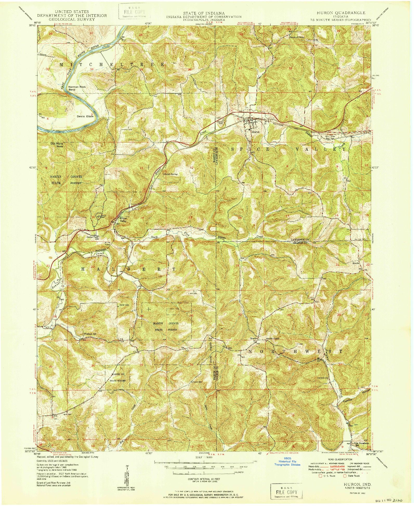 USGS 1:24000-SCALE QUADRANGLE FOR HURON, IN 1950