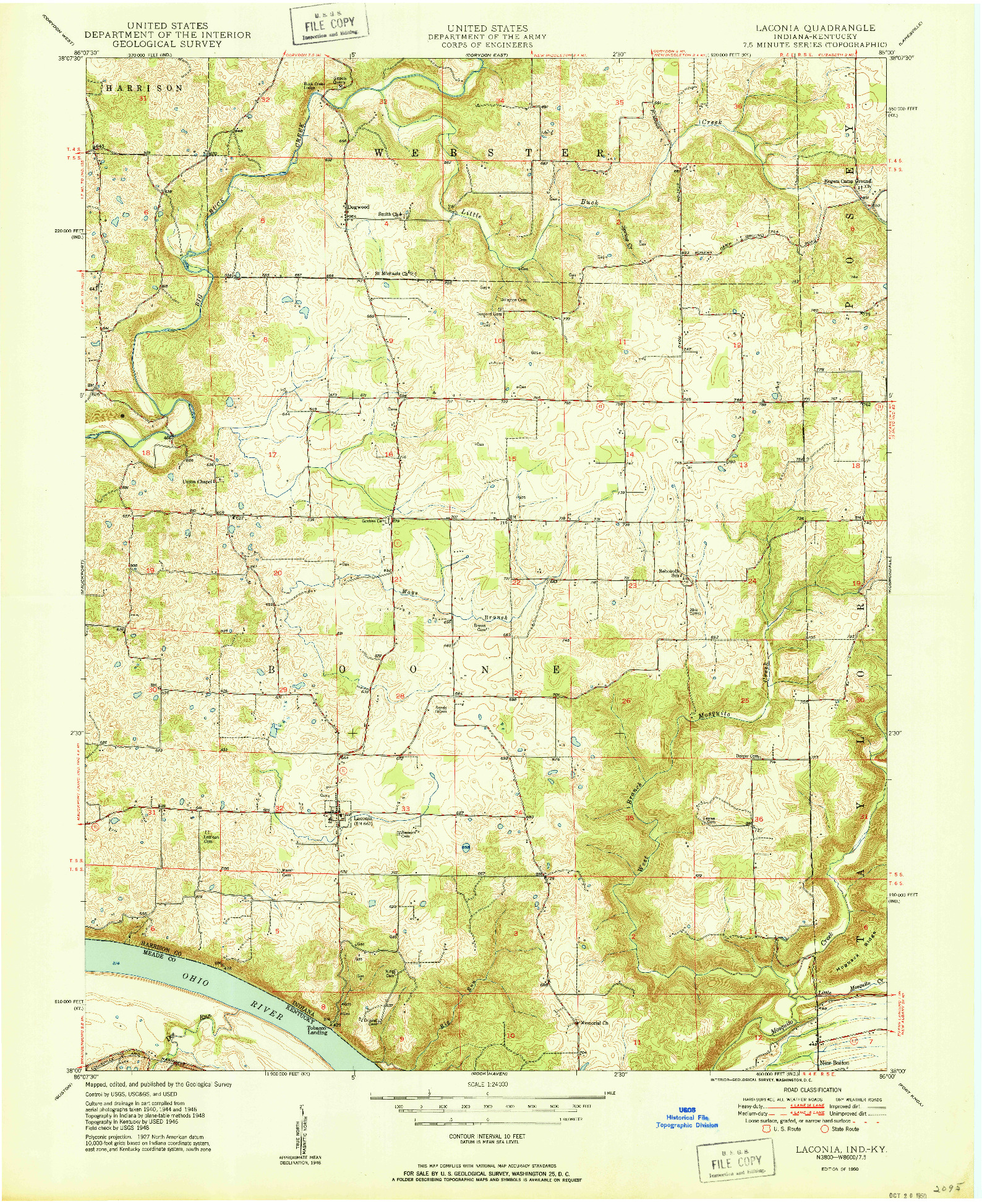 USGS 1:24000-SCALE QUADRANGLE FOR LACONIA, IN 1950