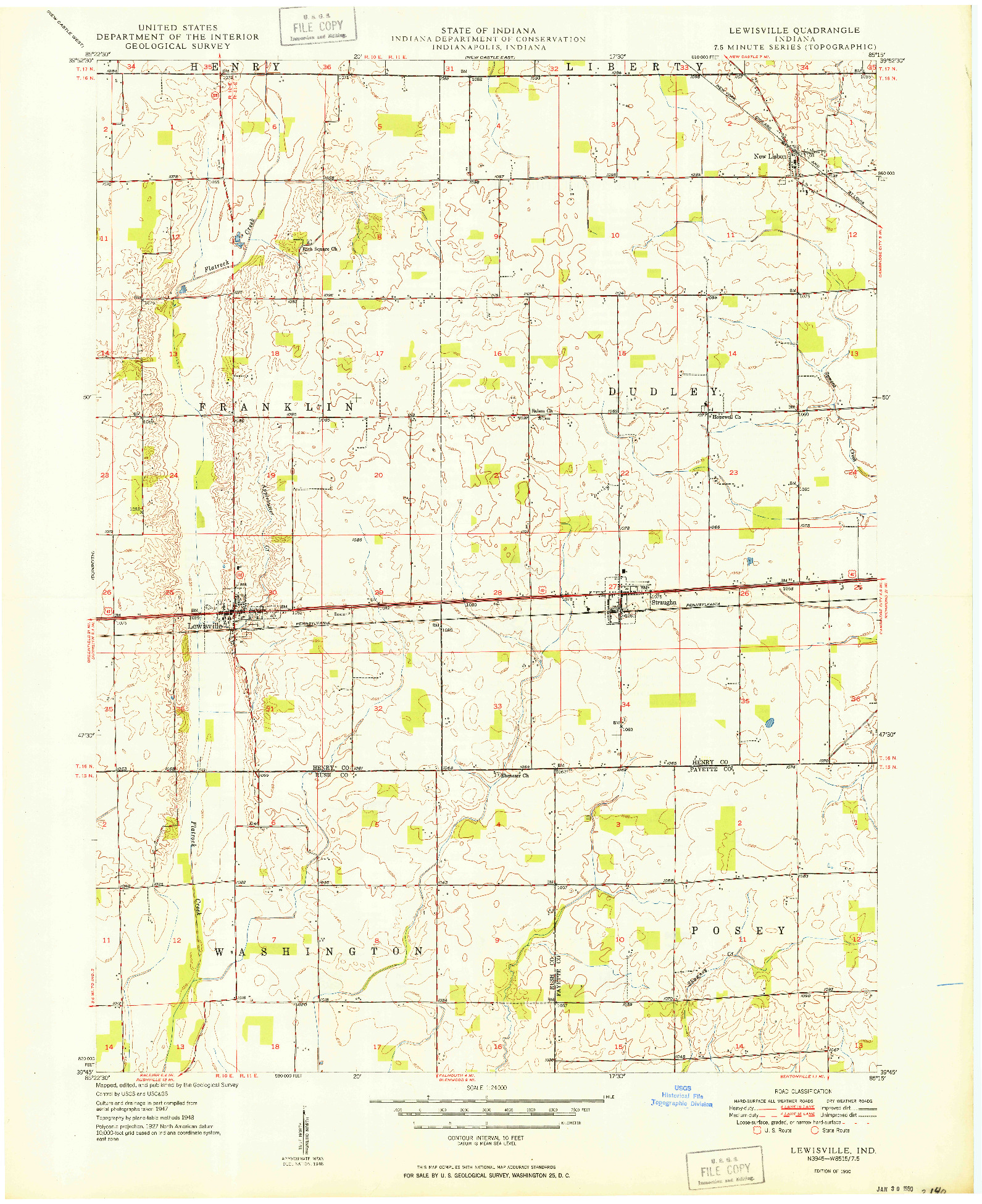 USGS 1:24000-SCALE QUADRANGLE FOR LEWISVILLE, IN 1950