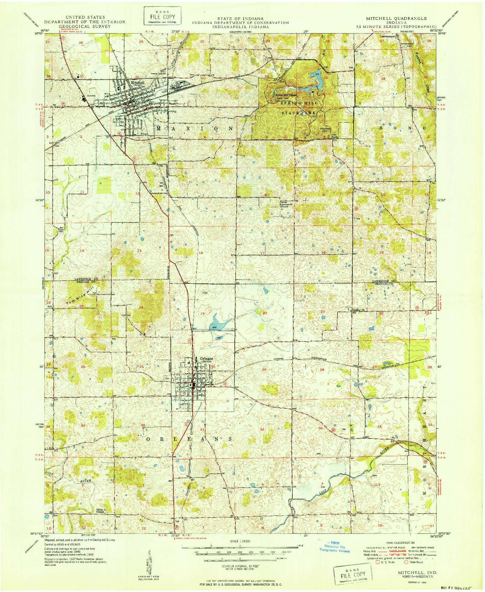 USGS 1:24000-SCALE QUADRANGLE FOR MITCHELL, IN 1950